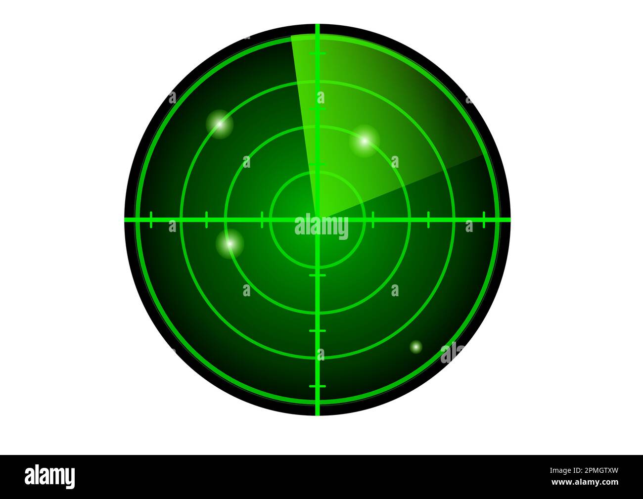 Radar vert vectoriel. Affichage radar HUD. Illustration vectorielle du radar avec des cibles en action isolées sur fond blanc Illustration de Vecteur