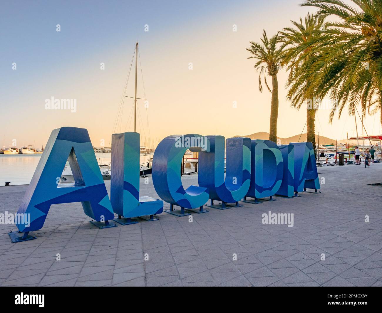 Signe de mot d'Alcudia à Majorque. Banque D'Images