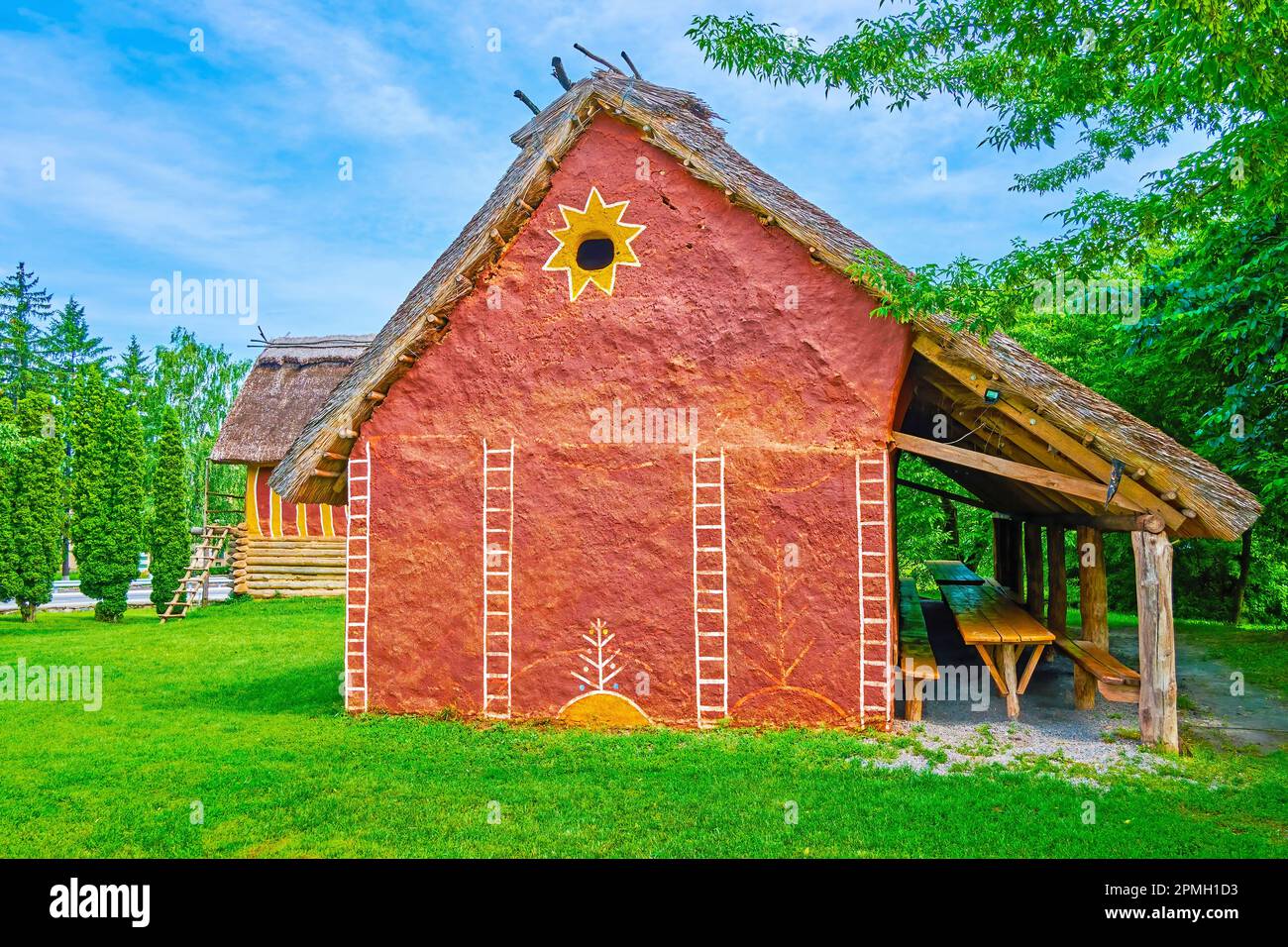 Les maisons reconstituées de la colonie de Trypil dans la réserve historique et culturelle de l'État 'culture de Trypil', village de Talne, Ukraine Banque D'Images