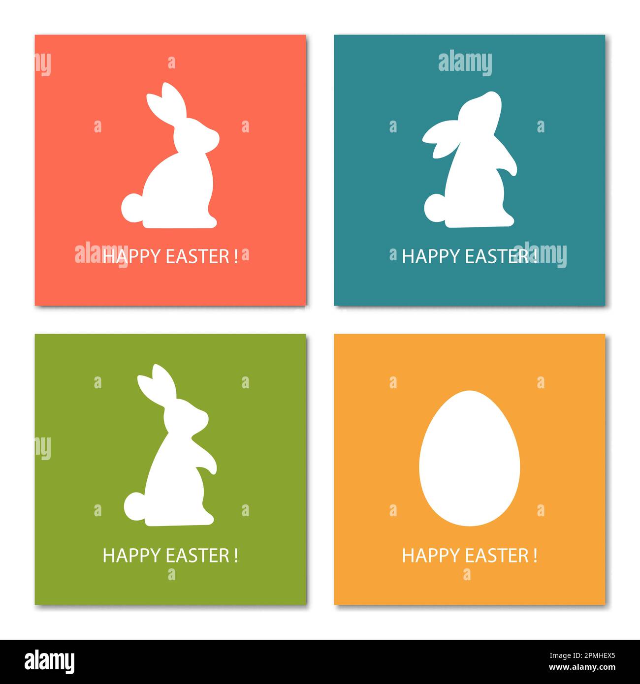 Joyeuses Pâques. Ensemble de cartes de vœux de Pâques avec motif oeuf et lapin. Lapins blancs et œuf sur fond de couleur. Illustration vectorielle minimaliste. Illustration de Vecteur