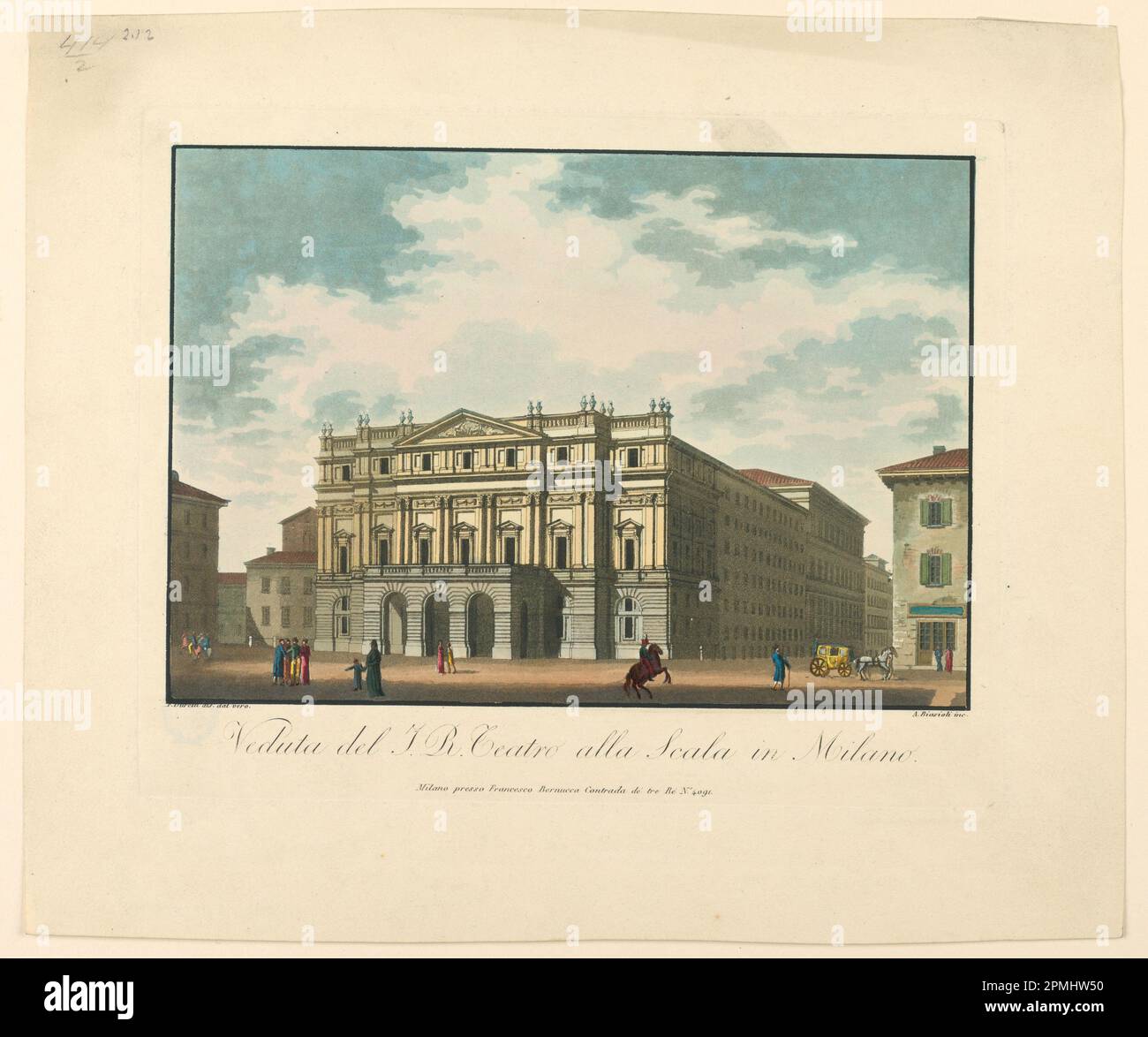 Imprimé, la Scala Theatre, Milan; conçu par Angelo Biasoli (1790–1830); d'après Francesco Durelli; gravure en aquatint; Platemark: 18,6 × 23,1 cm (7 5/16 × 9 1/8 po.) H x l : 24,7 × 29,5 cm (9 3/4 × 11 5/8 po.); Béquest d'Erskine Hewitt; 1938-57-1432 Banque D'Images