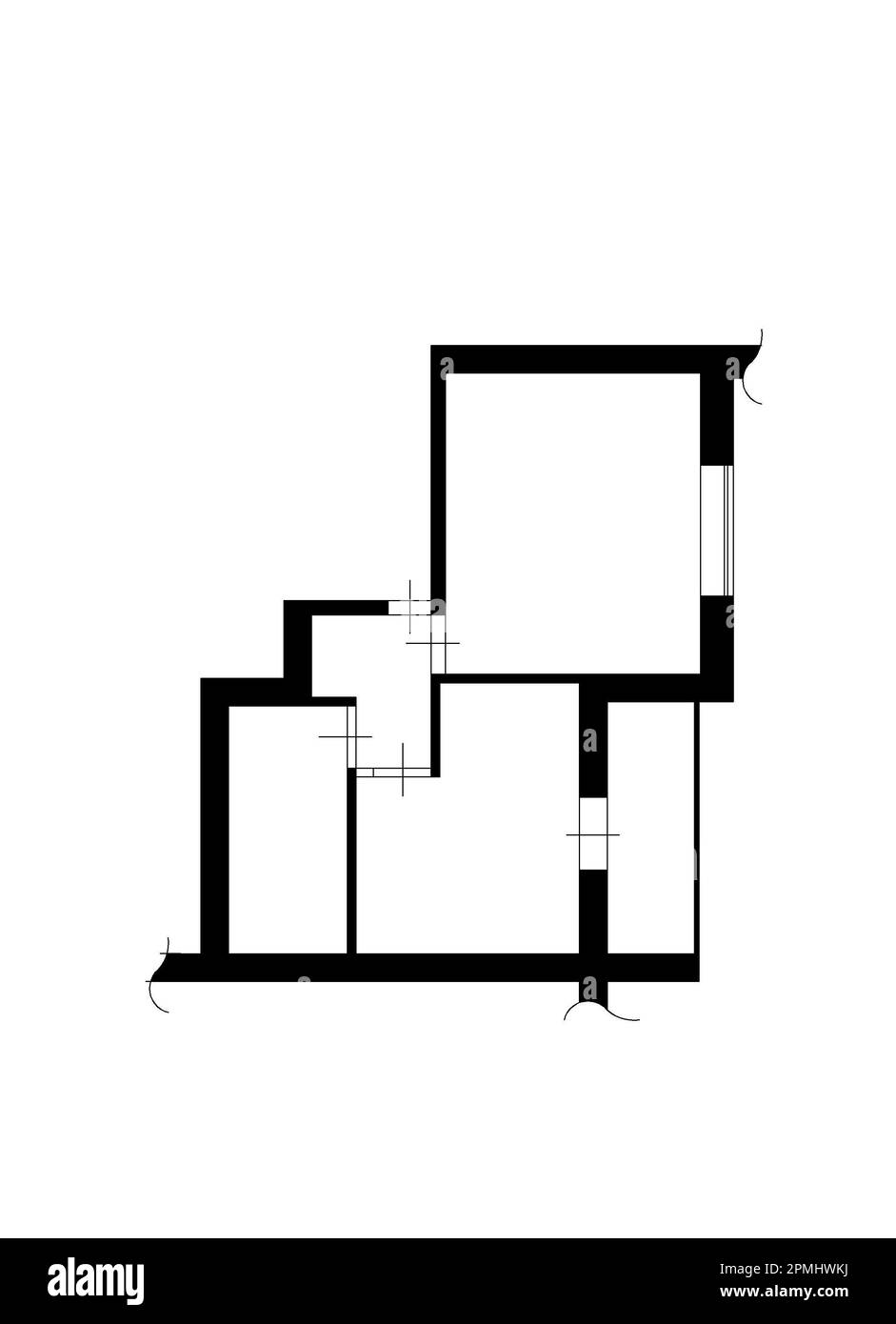 Plan d'étage. Plan d'appartement avec éléments de construction. Projet de maison. plan de 2d étages. Plan d'étage noir et blanc.plan d'étage 2D Banque D'Images