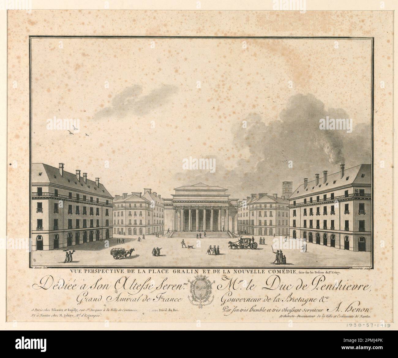 Imprimé, Gralin place, Nantes; conçu par Antoine Henón; gravé par Charles Melchoeur Descourtis (1753–1820); gravure en aquatint sur papier; Platemark: 23,4 × 29 cm (9 3/16 × 11 7/16 po) H x l : 28,2 × 39,6 cm (11 1/8 × 15 9/16 po.); Béquest d'Erskine Hewitt; 1938-57-1419 Banque D'Images