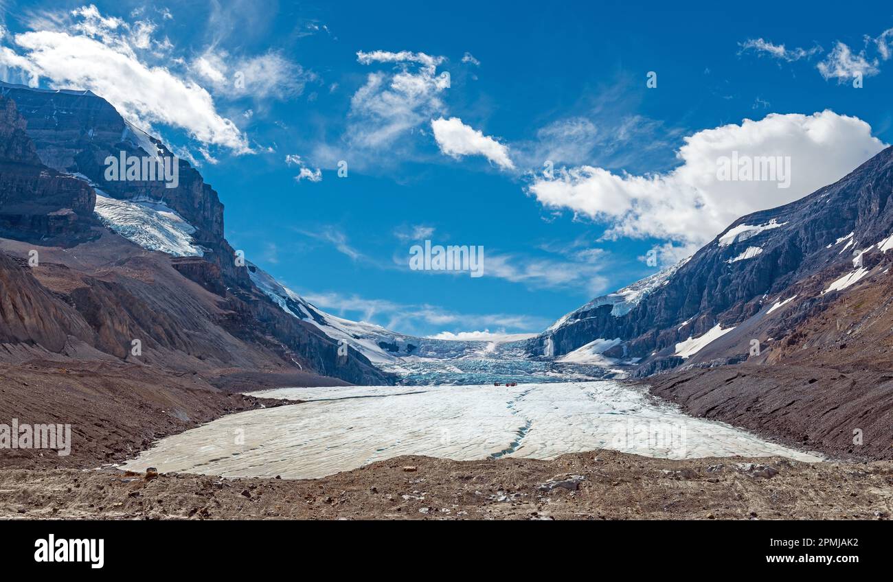 Panorama sur le glacier Athabasca, parc national Jasper, Canada. Banque D'Images