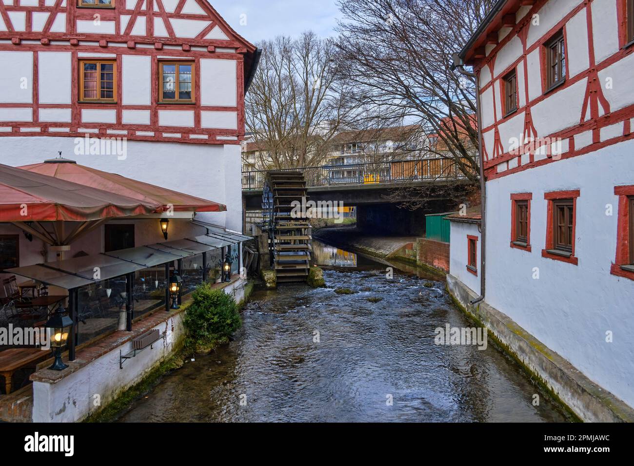 Ulm, Bade-Wurtemberg, Allemagne, Europe, le moulin du Loch par le Rivulet Blau, un moulin historique à eau de Gerbergasse dans le quartier de Tanner. Banque D'Images