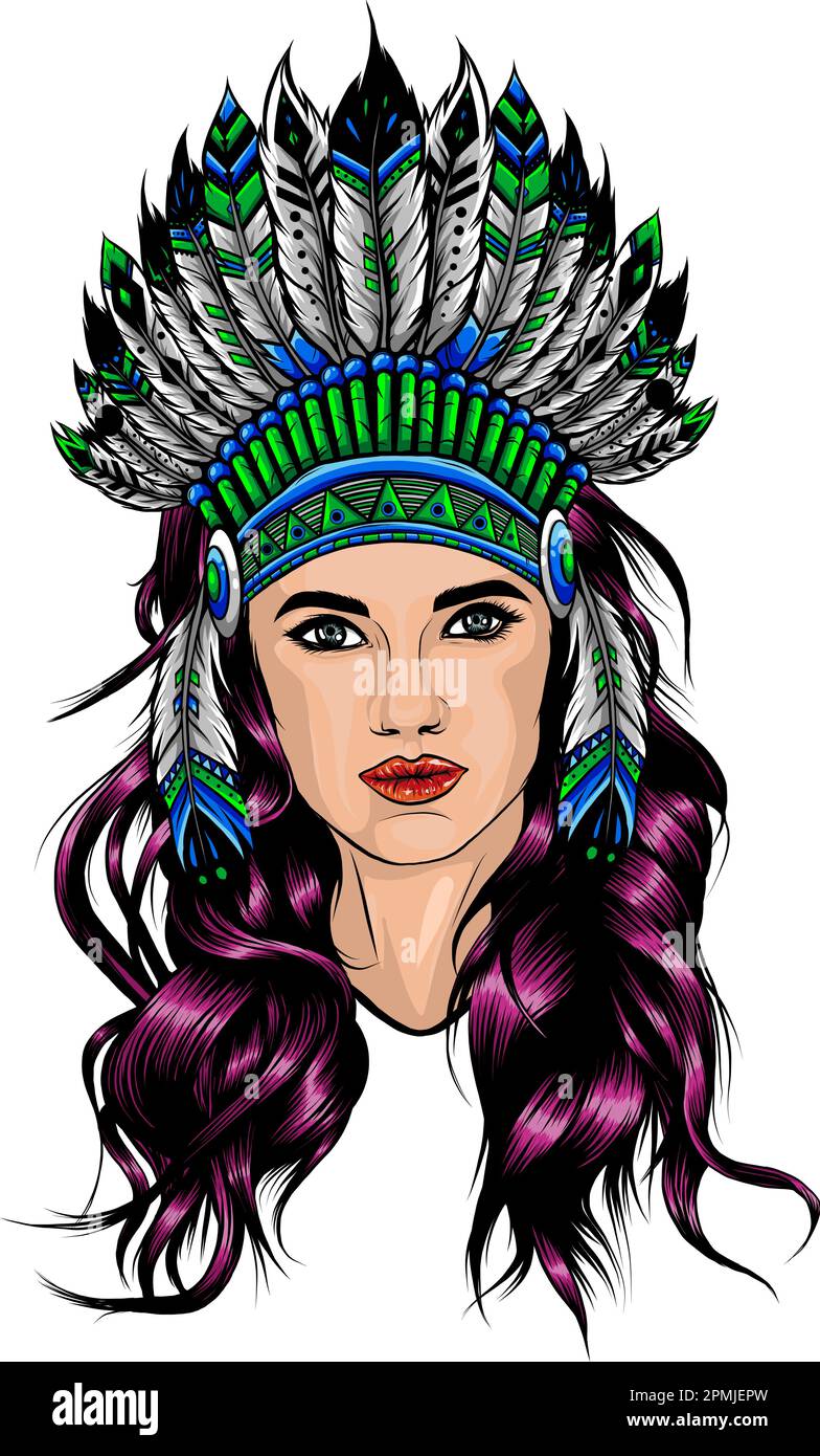 Adresse indienne amérindienne dessinée à la main. Illustration vectorielle en couleur du chapeau de plume de chef de tribu indienne Illustration de Vecteur