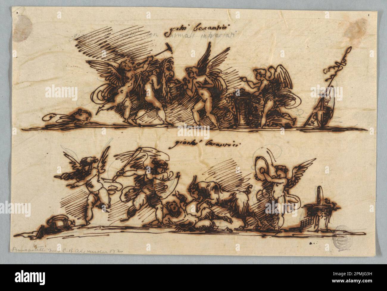 Dessin, dessin pour deux frises avec Putti; Felice Giani (italien, 1758–1823); Italie; graphite, stylo et encre sur papier Banque D'Images