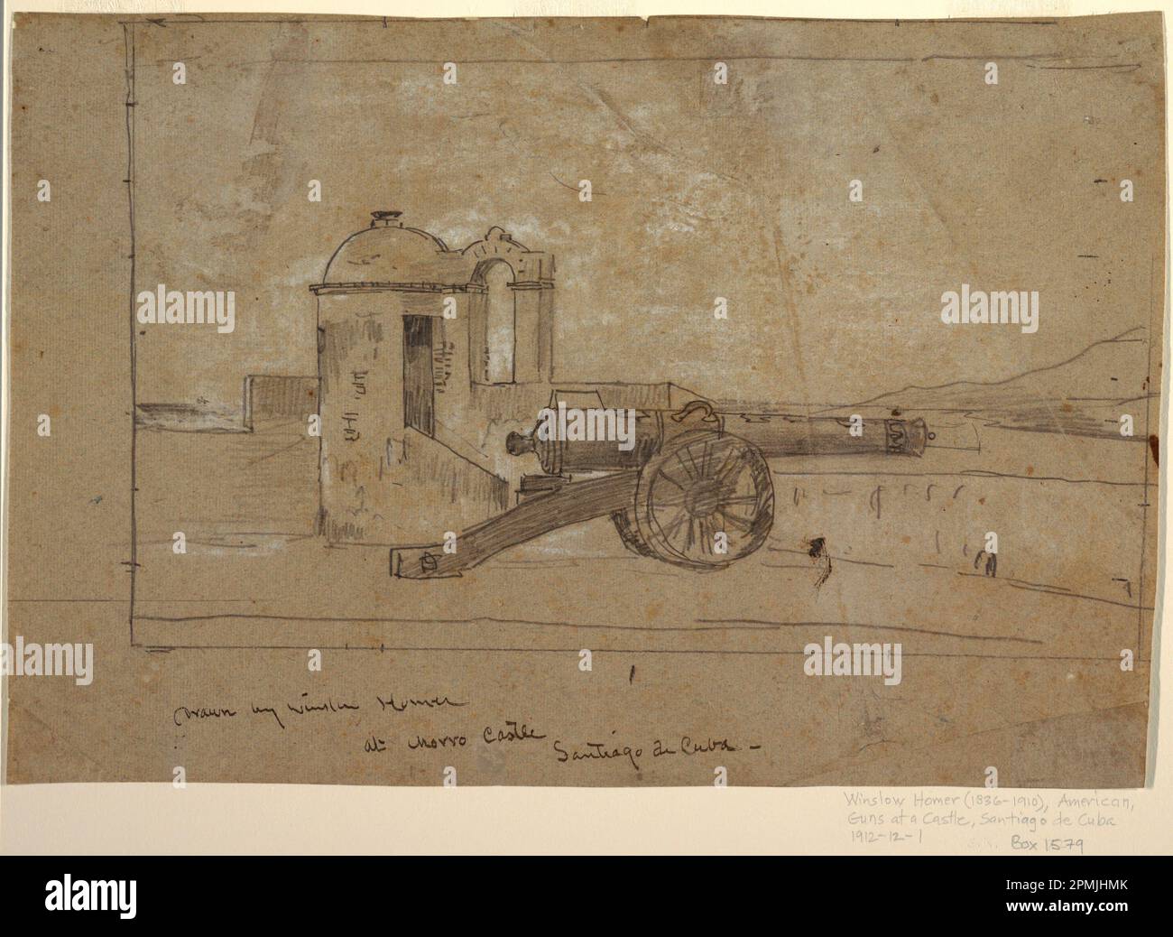 Dessin, étude pour 'Searchlight, Harbour Entrance, Santiago de Cuba'; Winslow Homer (américain, 1836–1910); Cuba; graphite, craie blanche sur papier gris; total: 27,9 x 47,3cm (11 x 18 5/8in.) Banque D'Images