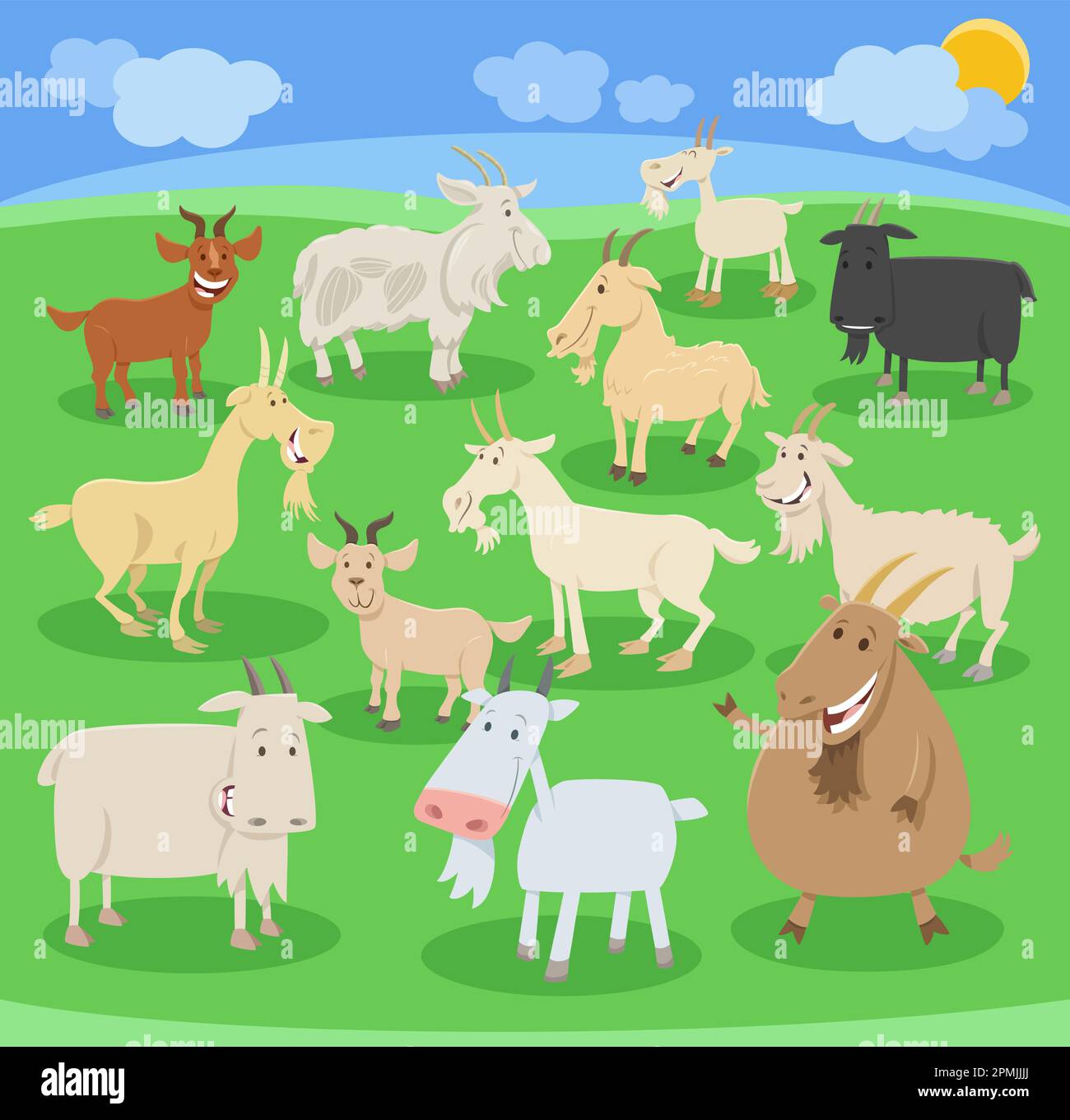 Illustration de dessin animé de chèvres drôle animaux de ferme personnages comiques ensemble Illustration de Vecteur