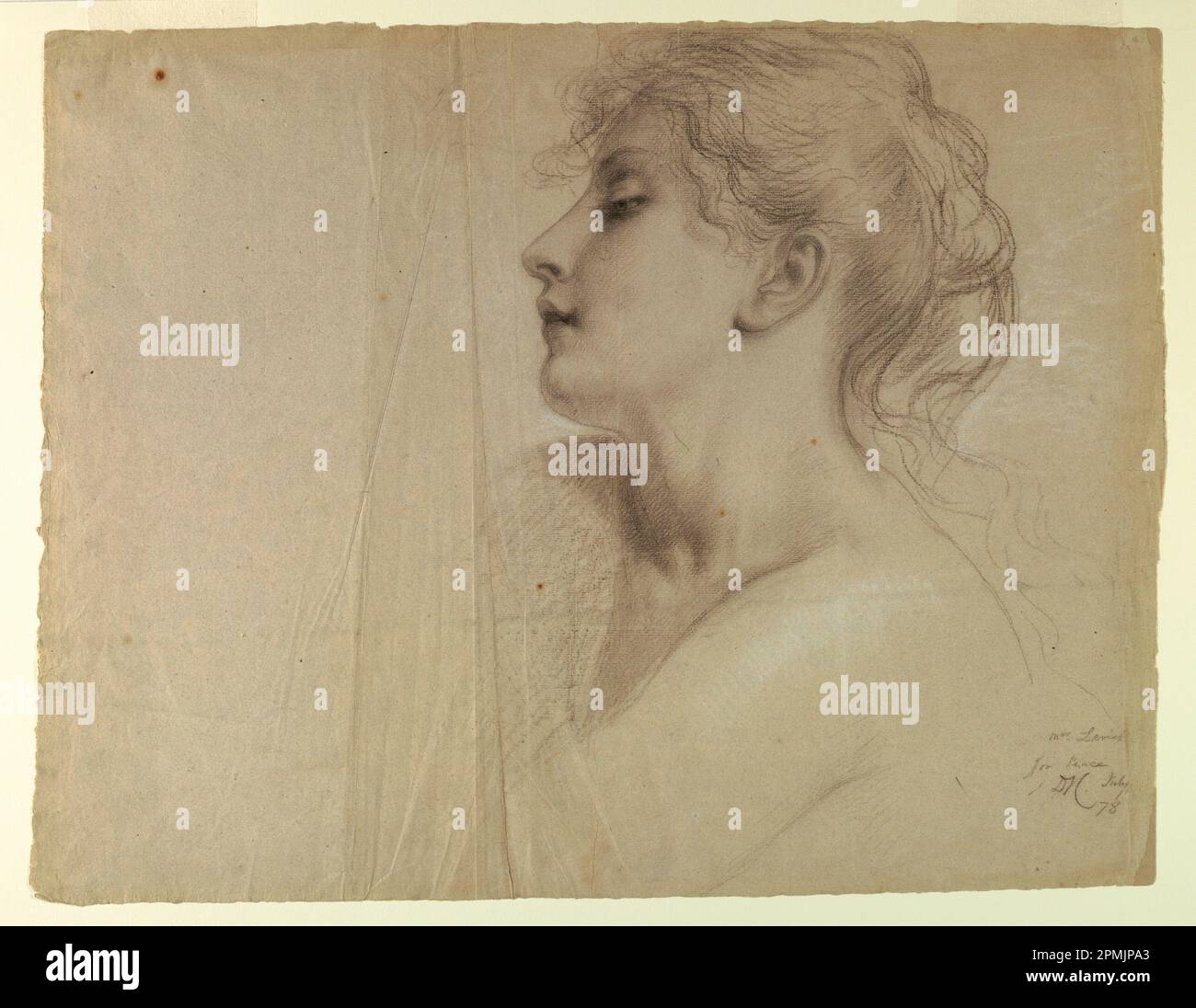 Dessin, Mme Lewicz As Peace, Study for 'Justice and Peace'; Daniel Huntington (américain, 1816–1906); États-Unis; charbon de bois et craie blanche sur papier gris; 48,2 × 61,3 cm (19 × 24 1/8 po); Béquest d'Erskine Hewitt; 1942-50-40 Banque D'Images