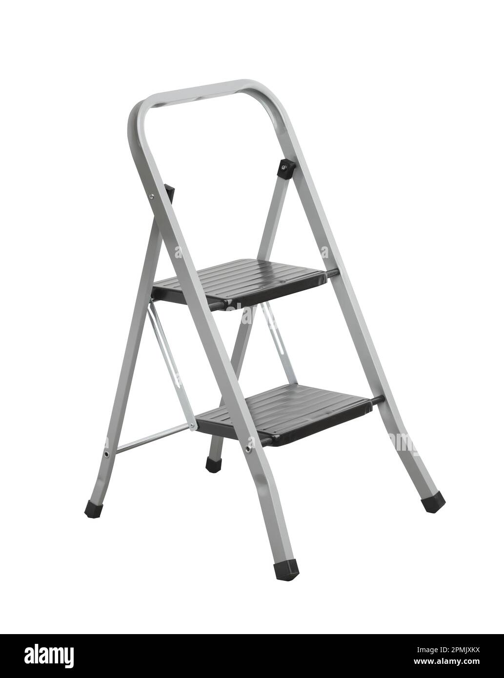 Escabeau en aluminium isolé sur fond blanc. Avec masque Banque D'Images