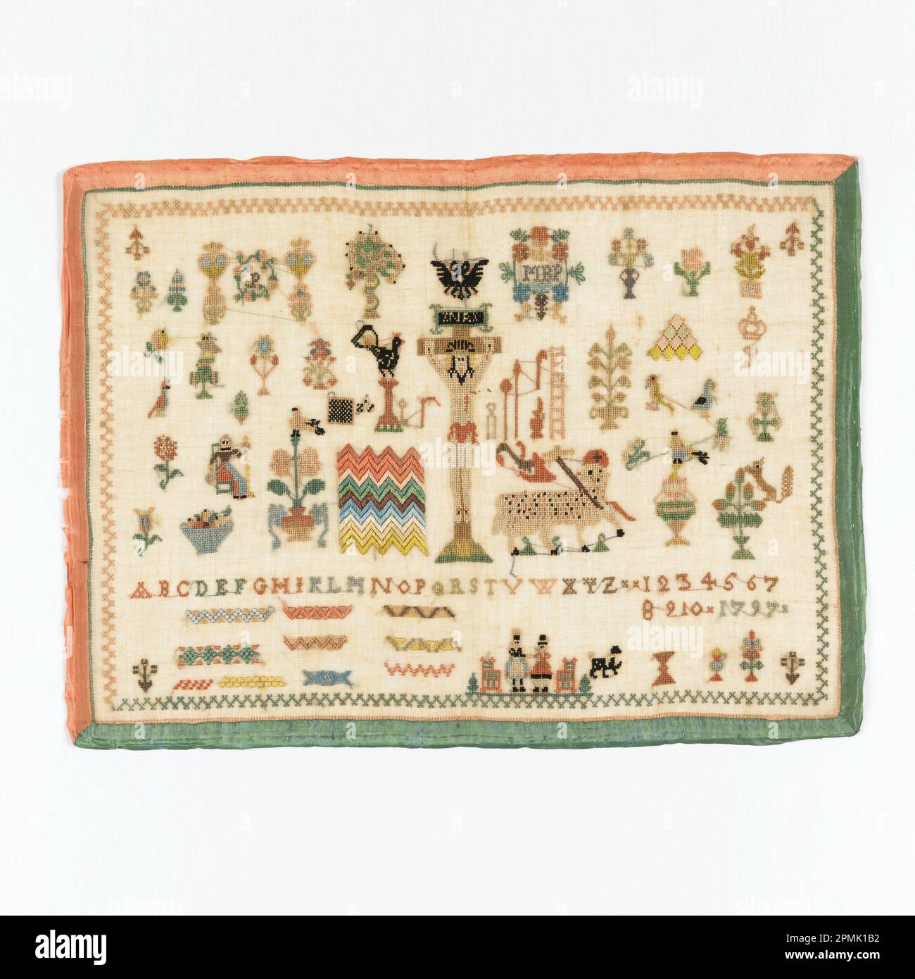 Sampler (Allemagne); broderie de soie, fondation de lin; 31 x 42 cm (12 3/16 x 16 9/16 po.); legs de Mme Henry E. COE; 1941-69-149 Banque D'Images