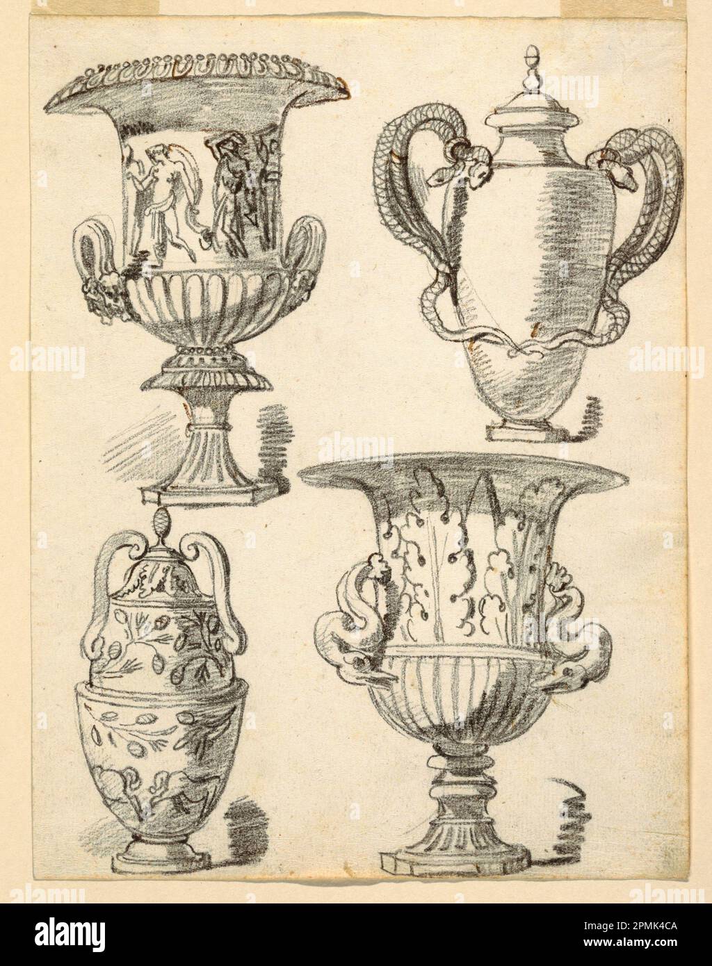 Dessin, quatre vases; conçu par Felice Giani (italien, 1758–1823); Italie; crayon noir sur papier Banque D'Images