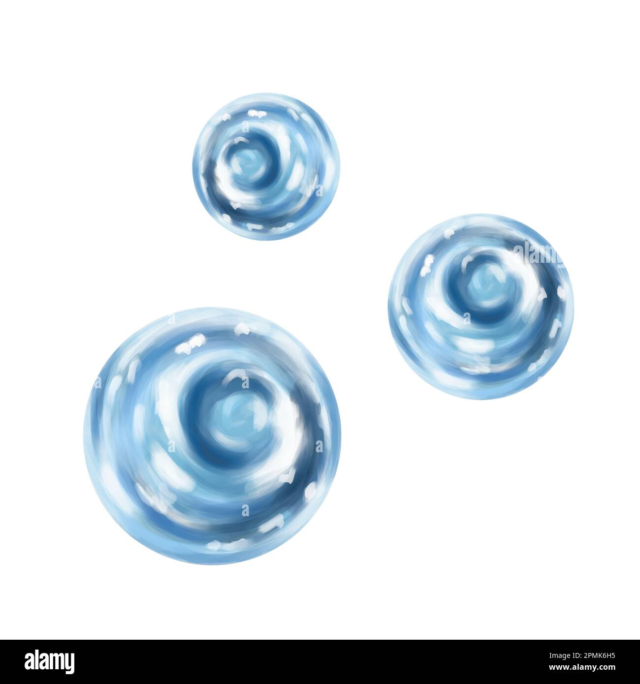 Composition de bulles d'eau rondes transparentes et réalistes sur fond blanc. Gouttes d'eau de mer, aquarium, océan, faune. Illustrateur numérique Banque D'Images
