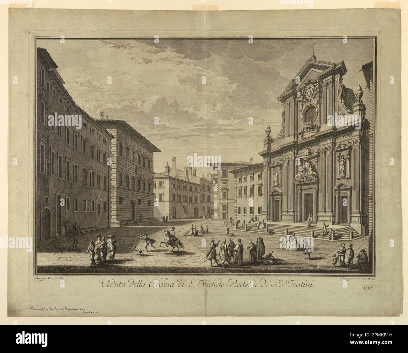 Print, View of Florence, plate from 'celta di XXIV Vedute delle principali contrade, piazze, chiese, e palazzi della Città di Firenze'; After Giuseppe Zocchi; Italie; gravure sur papier; 1919-30-7 Banque D'Images