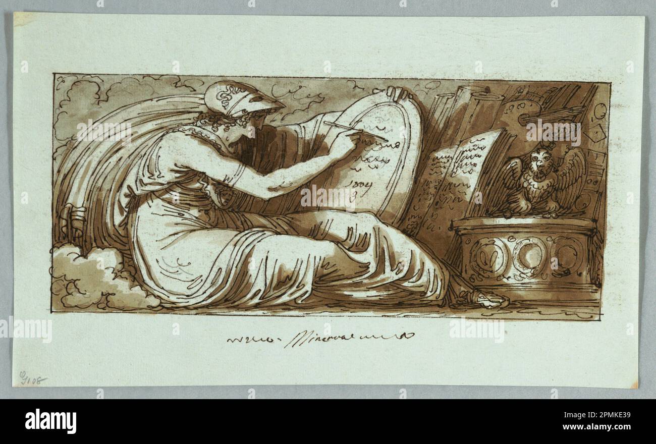 Drawing, Minerva; Felice Giani (italien, 1758–1823); Italie; graphite, stylo et encre, pinceau et aquarelle sur papier Banque D'Images