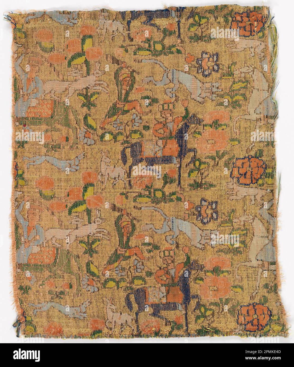 Fragment; soie, feuille métallique appliquée sur le cœur du parchemin; Warp x Weft: 16,2 x 19,7 cm (6 3/8 x 7 3/4 po.) Banque D'Images
