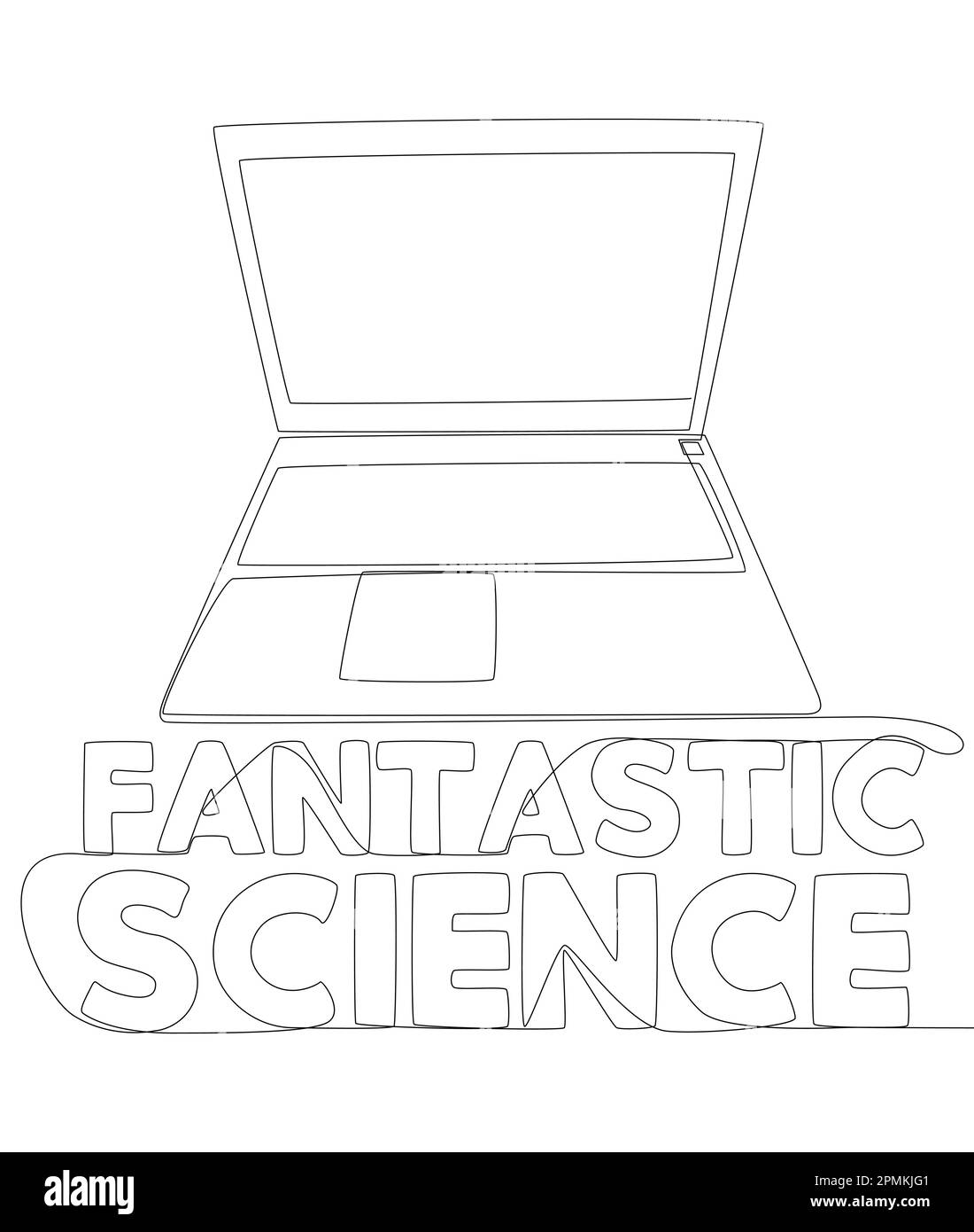 Une ligne continue d'ordinateurs portables avec le mot fantastique Science. Concept de vecteur d'illustration à trait fin. Dessin de contour idées créatives. Illustration de Vecteur