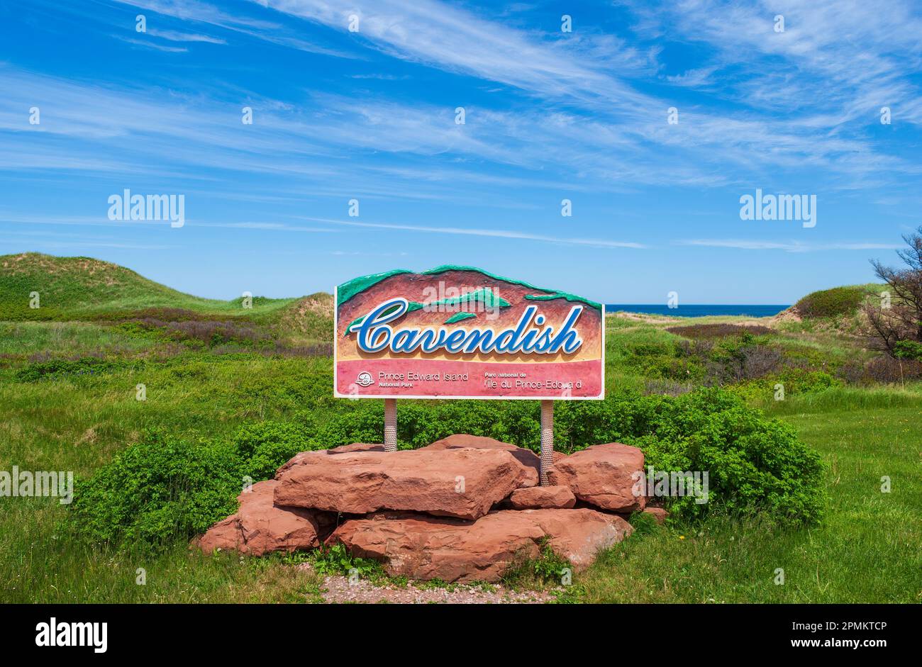 Cavendish – un panneau de destination touristique. Plage Cavendish, parc national de l'Île-du-Prince-Édouard, Canada Banque D'Images