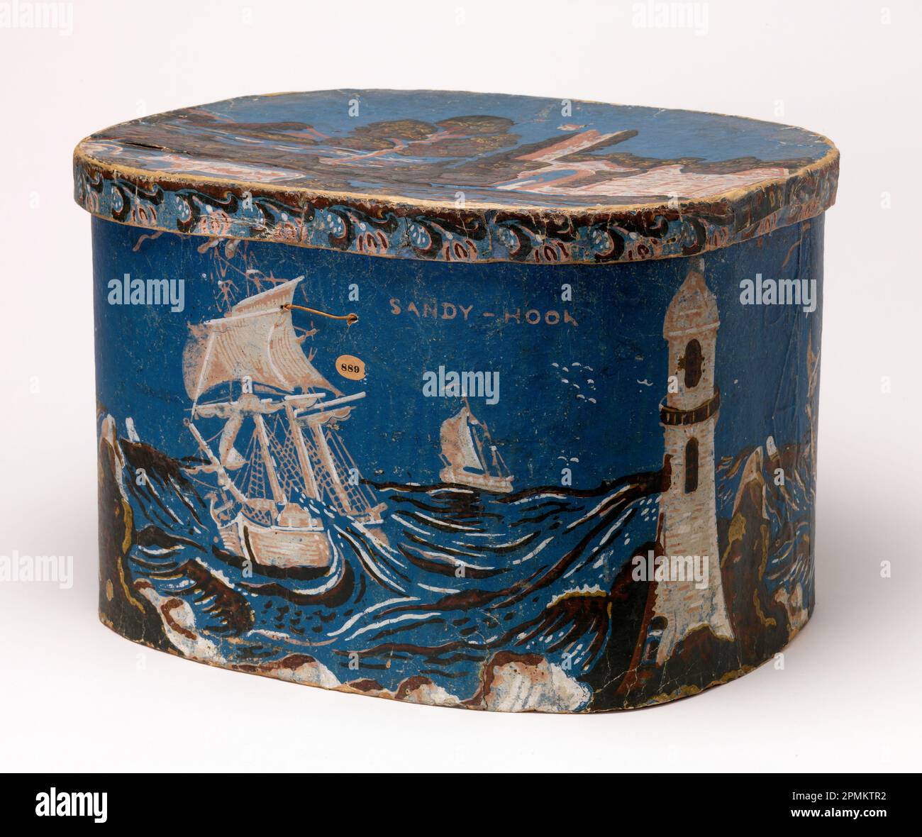 Boîte à bande et couvercle, Sandy Hook ; Etats-Unis ; papier imprimé en bloc sur support de table de montage Banque D'Images