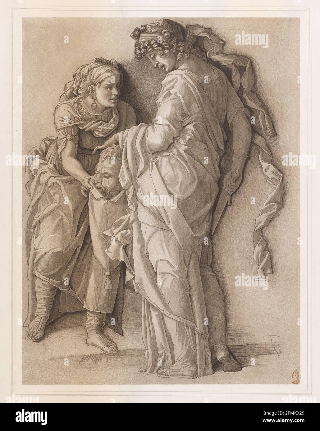 Print, Judith avec le chef de Holofernes; Print Maker: Alphonse Alexandre Leroy (Français, 1821 - après 1880); d'après Andrea Mantegna (Italien, ca. 1431 - 1506); France; aquatint sur papier; 38,6 × 29 cm (15 3/16 × 11 7/16 po); 1896-31-118 Banque D'Images