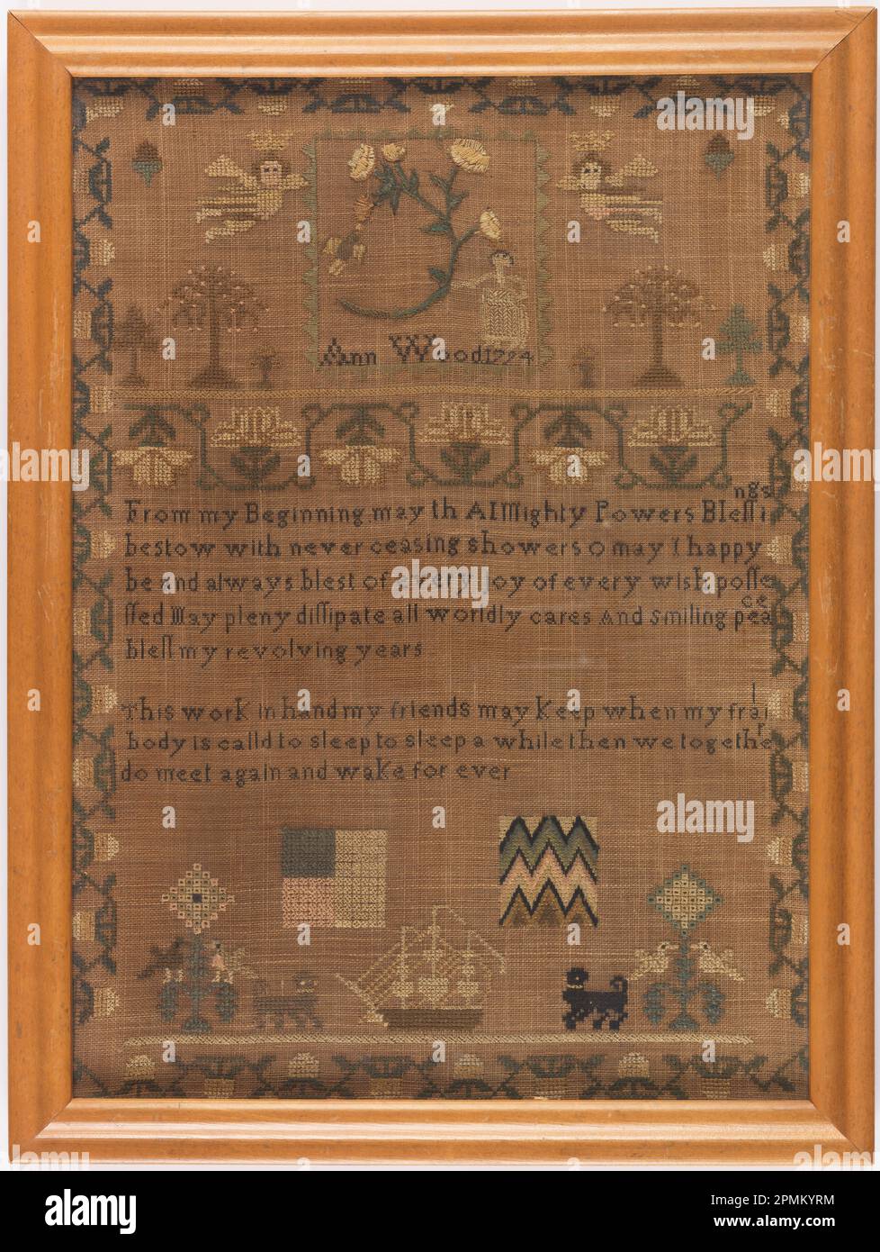 Échantillonneur (États-Unis); fabriqué par Ann Wood (États-Unis); broderie de soie sur une fondation en lin; cadre H x l : 48,3 x 36,8 cm (19 x 14 1/2 po) Banque D'Images