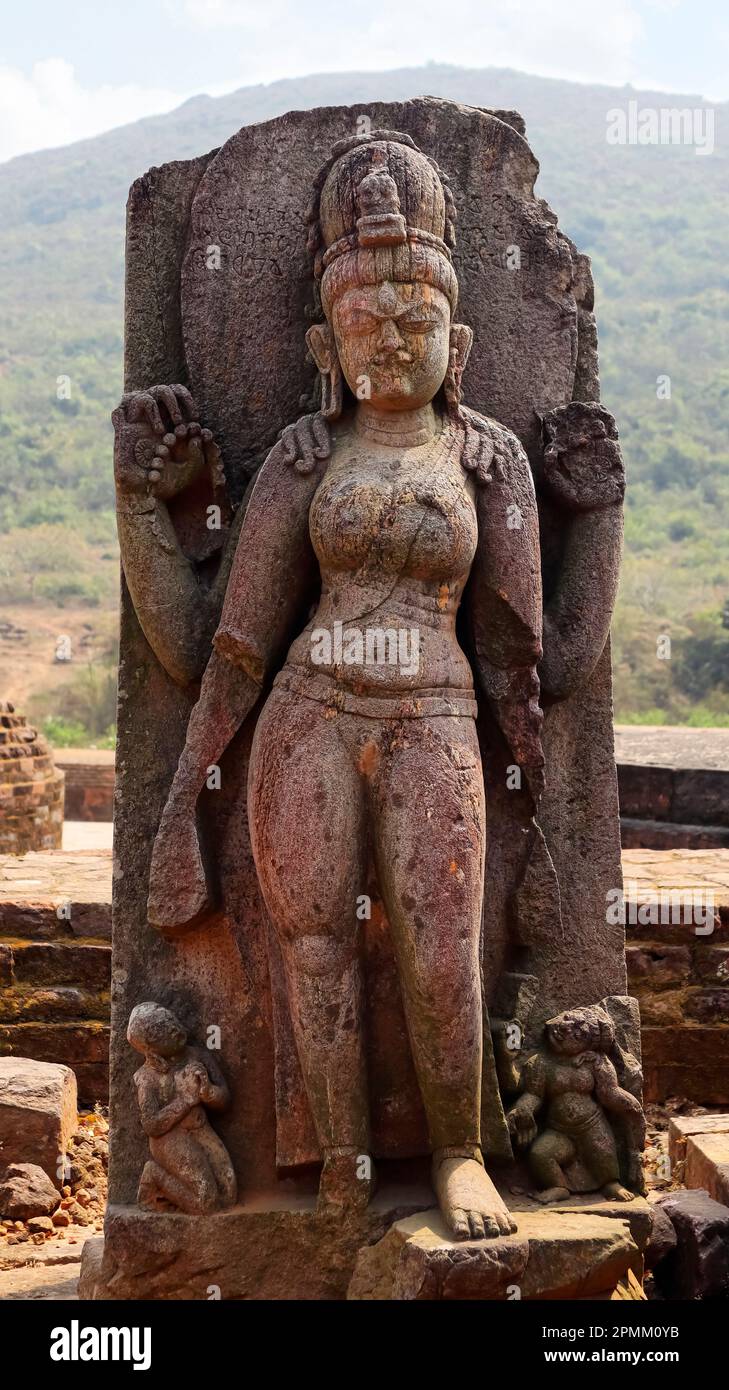 Sculpture Sculpture de Bhrkuti Tara dans le monastère bouddhiste d'Udaygiri, Jaipur, Odisha, Inde. Banque D'Images