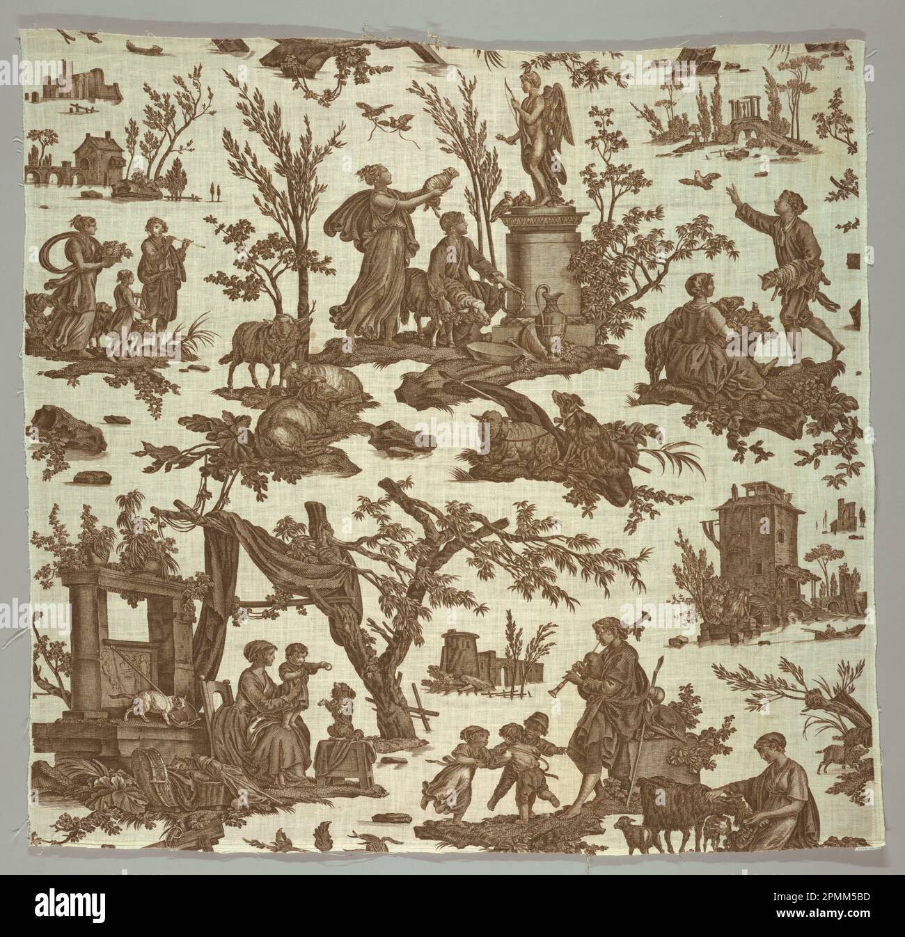 Textile, le sacrifice à l'Amour (Offrande à l'Amour); conçu par Jean-Baptiste Huët (1745 – 1811); produit par Oberkampf & Cié. (France) ; France ; coton ; répéter H : 40 cm (15 3/4 po) A) H x l : 91,5 × 95 cm (36 po. × 37 3/8 po) b) H x l : 29 × 97 cm (11 7/16 × 38 3/16 po) ; 1939-38-1-a,b Banque D'Images