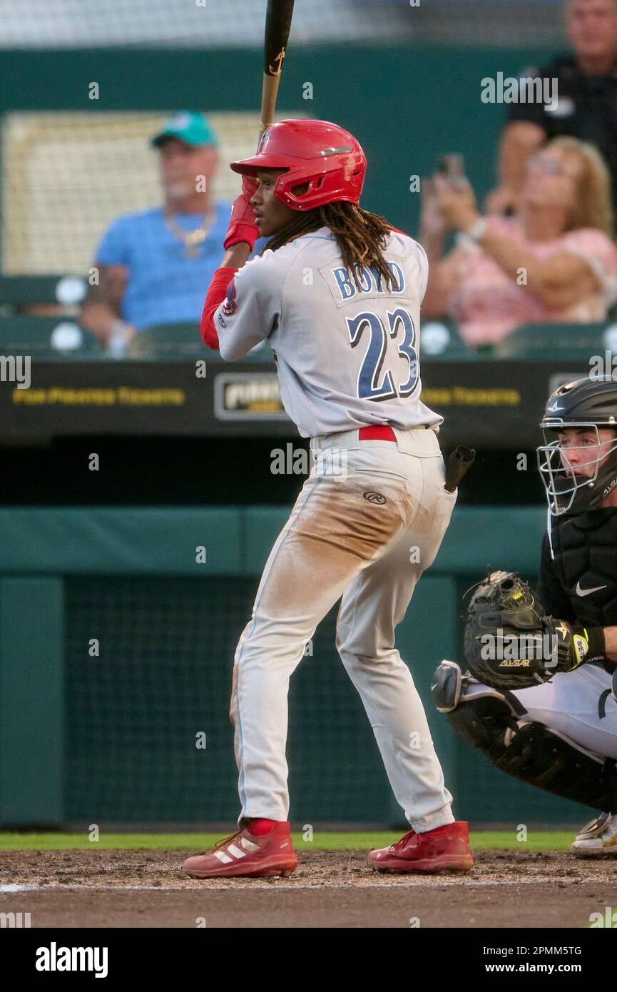 Clearwater Threshers Emaarion Boyd (23) bats during an MiLB Florida