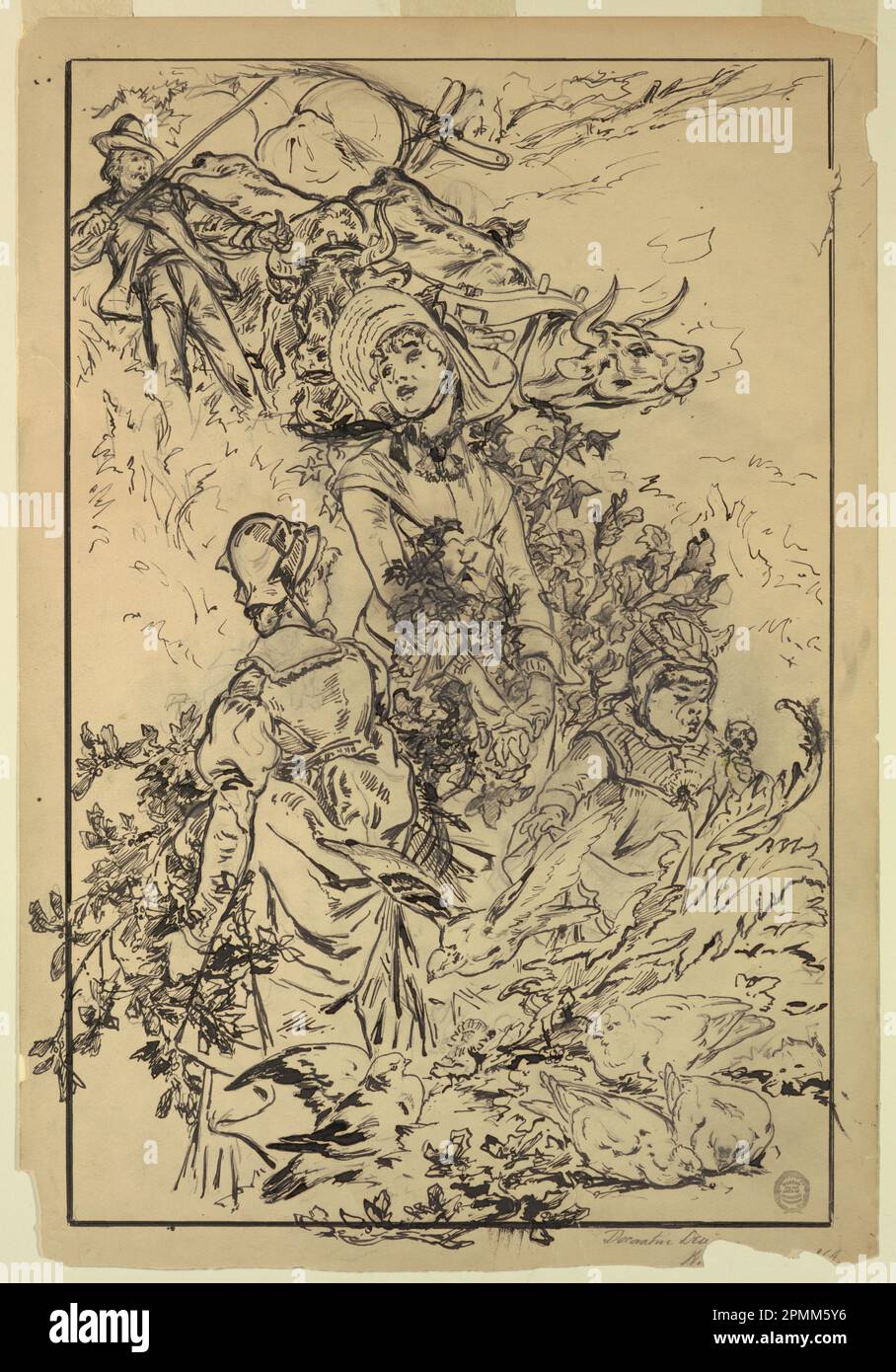 Dessin, dans les montagnes (Decorative Design); Walter Shirlaw (américain, né en Écosse, 1838–1909); États-Unis; stylo et encre, graphite sur papier crème épais ; 53,6 × 36,8 cm (21 1/8 × 14 1/2 po) Banque D'Images