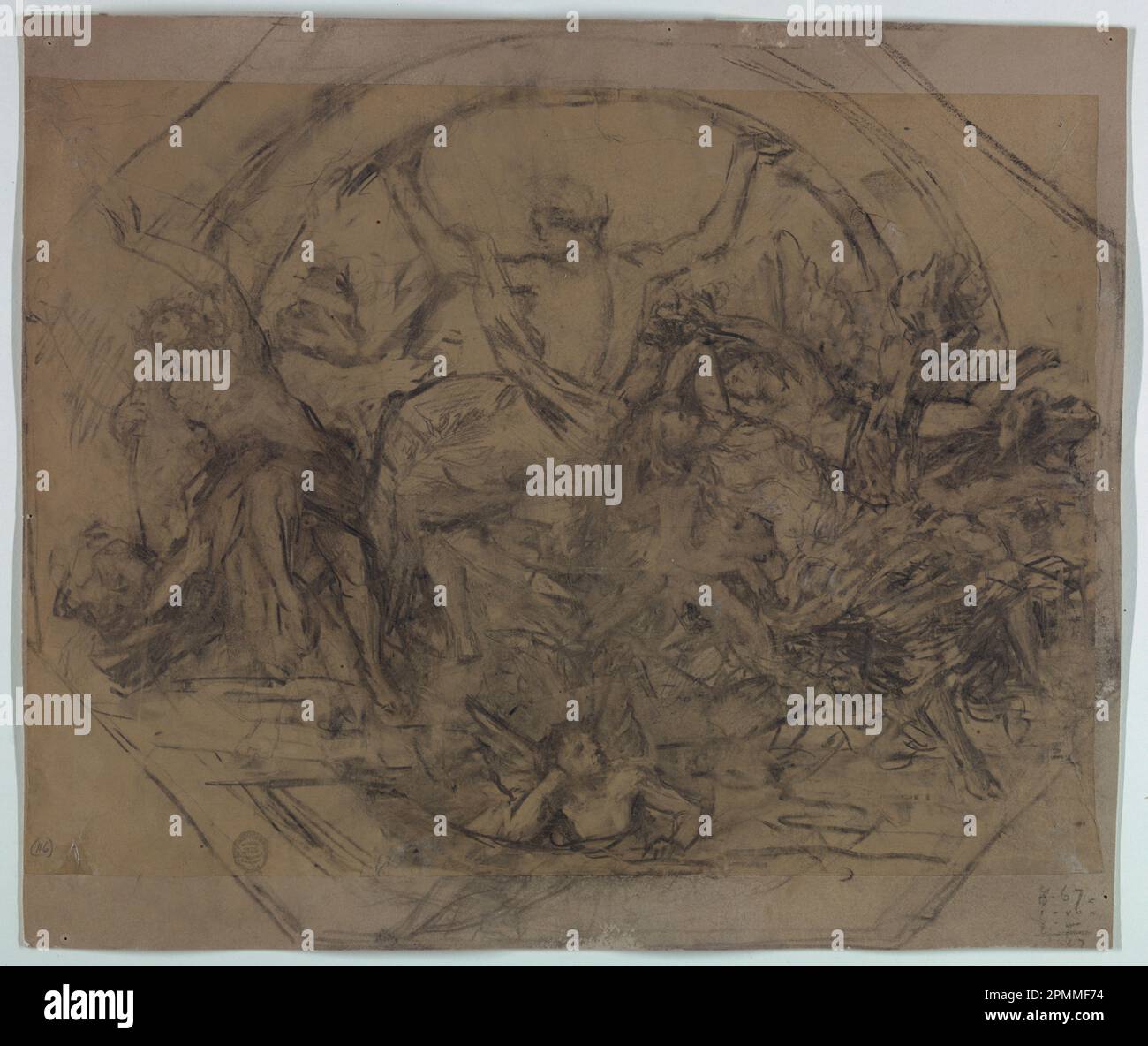 Dessin, Etude pour 'zodiaque'; Francis Augustus Lathrop (américain, 1849 - 1909); Etats-Unis; charbon de bois, brosse et lavage, graphite sur papier monté sur carte ; 40,8 × 48,2 cm (16 1/16 po. × 19 po) ; 1914-38-56 Banque D'Images