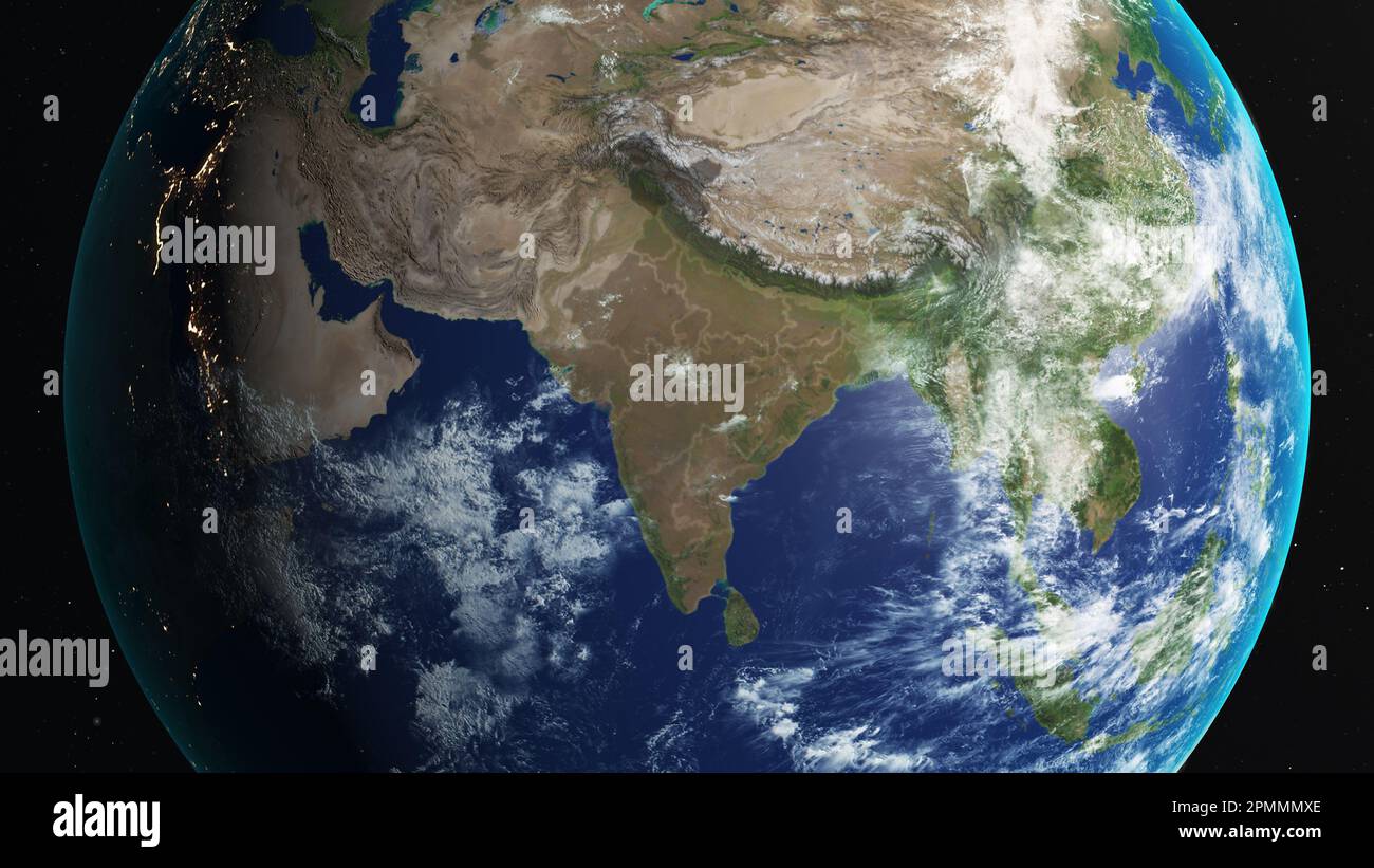 Vue satellite de la terre avec zoom avant sur l'Inde depuis l'espace Photo  Stock - Alamy