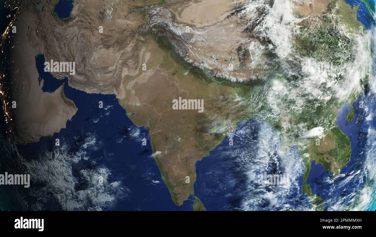Vue satellite de la terre avec zoom avant sur l'Inde depuis l'espace Banque D'Images