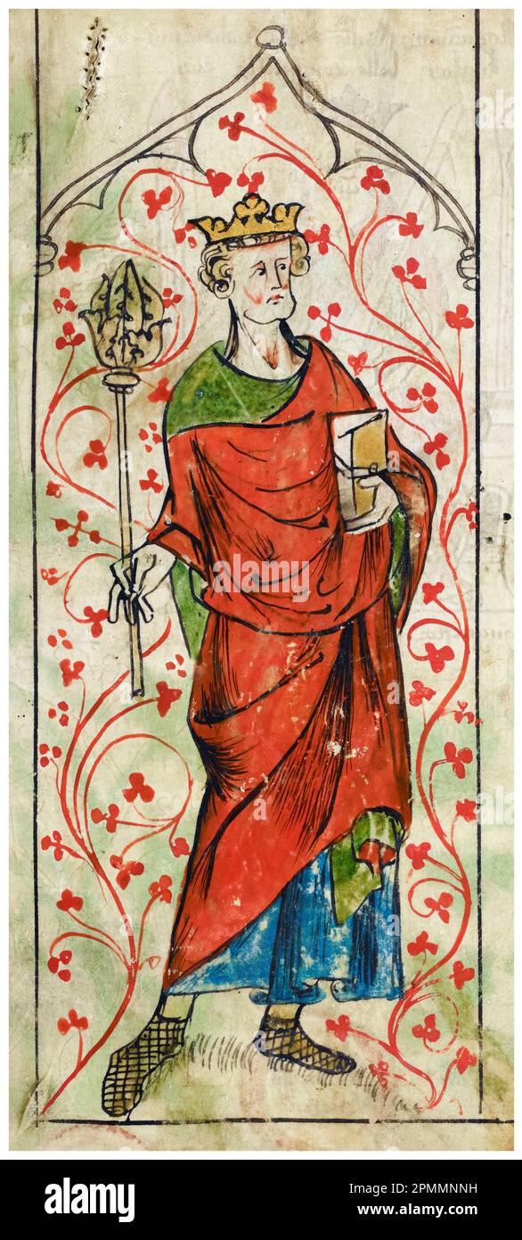 Edward le confesseur (vers 1003-1066), roi anglo-saxon d'Angleterre (1042-1066), portrait manuscrit illuminé de Peter de Langtoft, 1307-1327 Banque D'Images