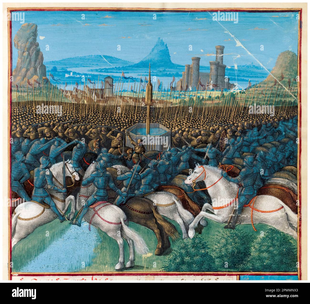 Croisades : la bataille de Hattin (4th juillet 1187) pendant la deuxième croisade, peinture manuscrite illuminée de Jean Colombe, vers 1474 Banque D'Images