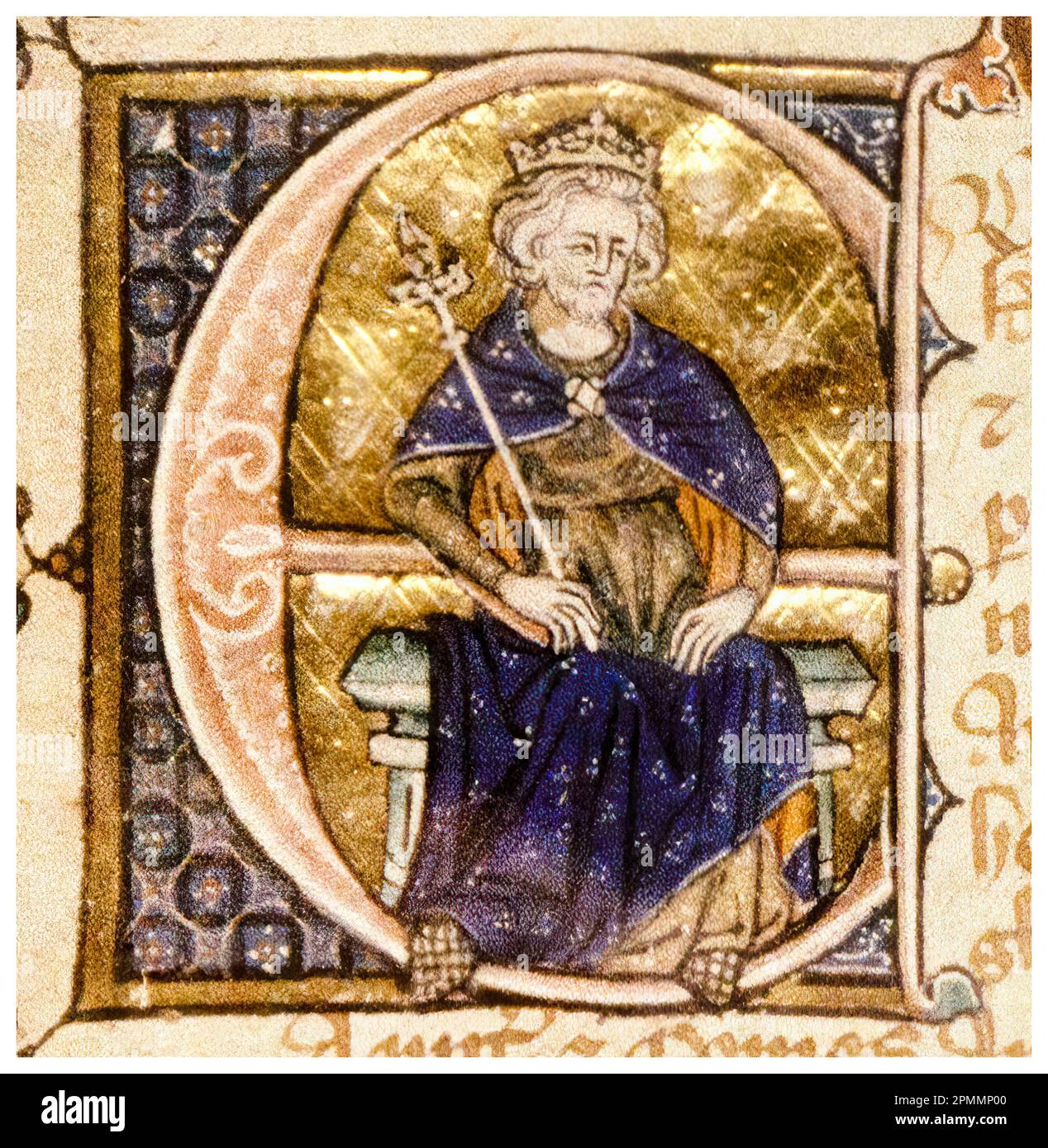 Edward II d'Angleterre (1284-1327), également appelé Edward de Caernarfon, roi d'Angleterre (1307-1327), peinture manuscrite lumineuse de portrait, vers 1320 Banque D'Images
