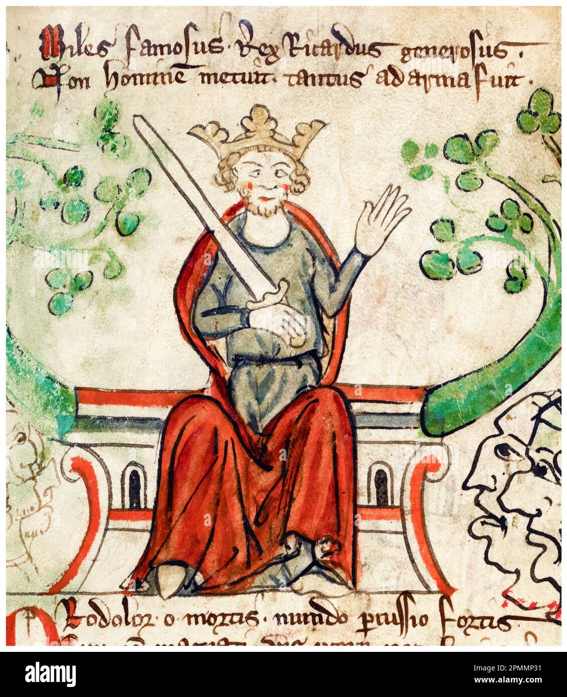 Richard cœur de lion, Richard I d'Angleterre (1157-1199), roi d'Angleterre, (1189-1199), portrait manuscrit illuminé de Peter de Langtoft, 1307-1327 Banque D'Images
