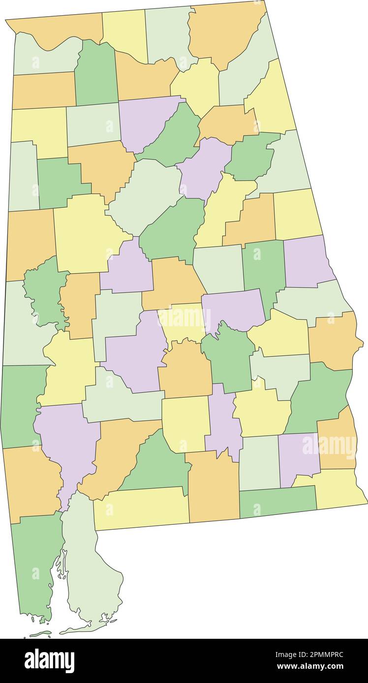 Alabama - carte politique modifiable très détaillée. Illustration de Vecteur