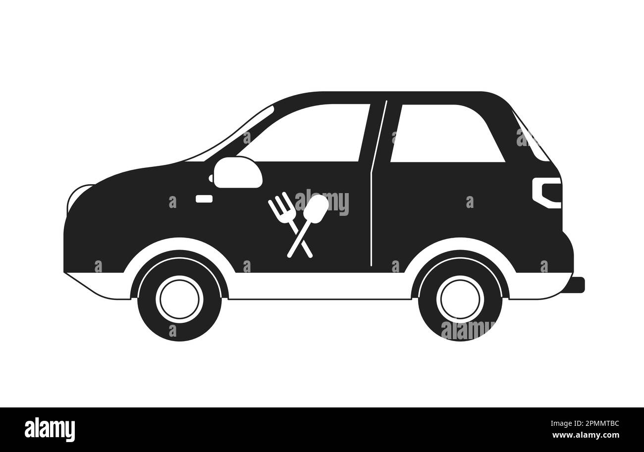Véhicule de livraison de nourriture monochromatique à vecteur plat Illustration de Vecteur