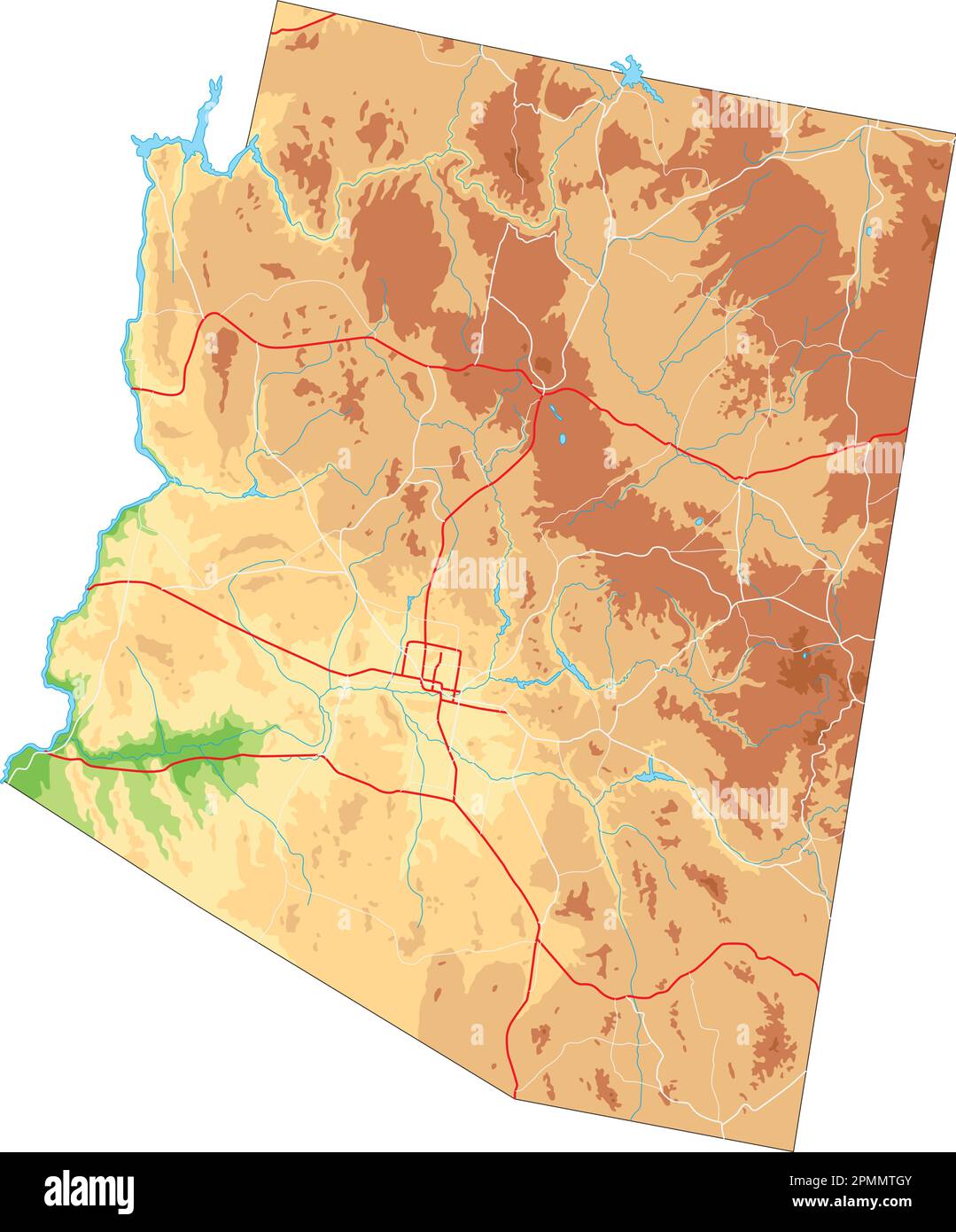 Carte physique haute détaillée de l'Arizona. Illustration de Vecteur