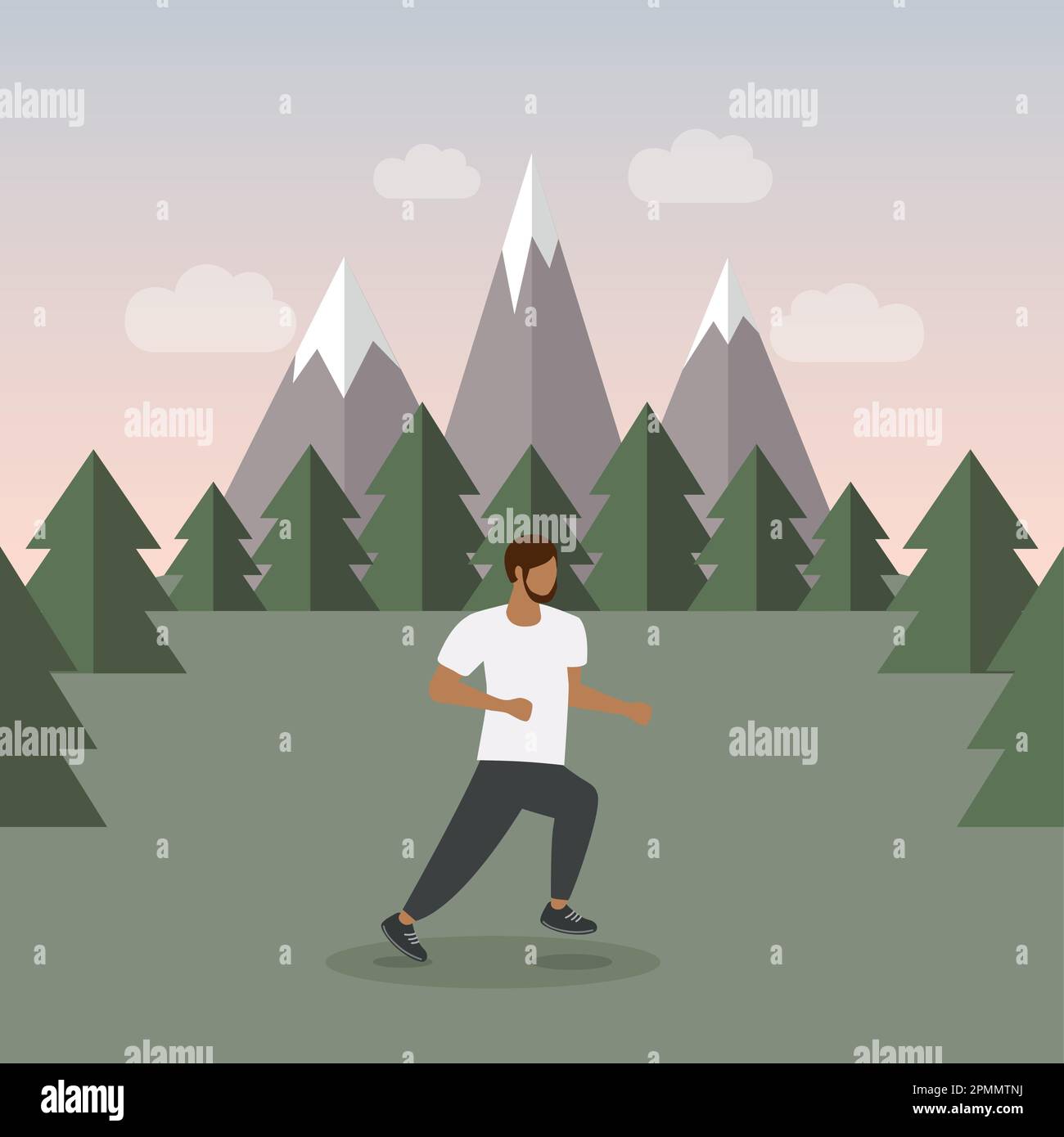 jogging homme sportif sur paysage de montagne vert Illustration de Vecteur