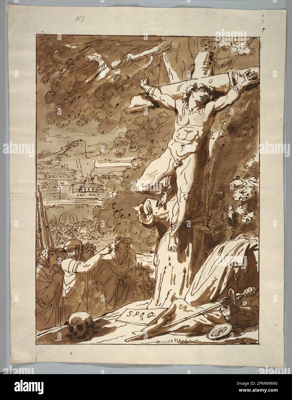 Dessin, Crucifixion; Felice Giani (italien, 1758–1823); Italie; stylo et encre, pinceau et lavage sur papier Banque D'Images