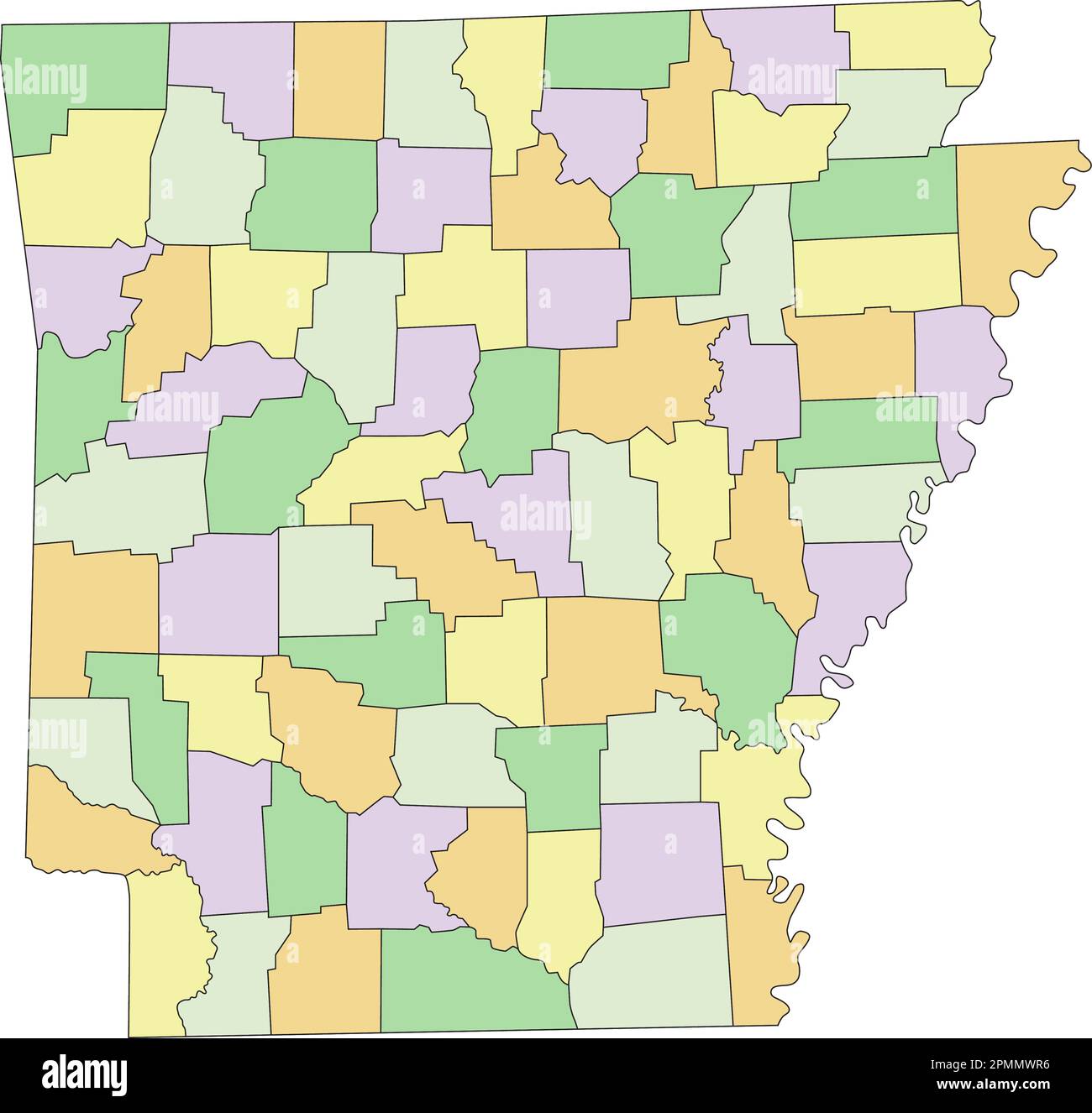 Arkansas - carte politique modifiable très détaillée. Illustration de Vecteur