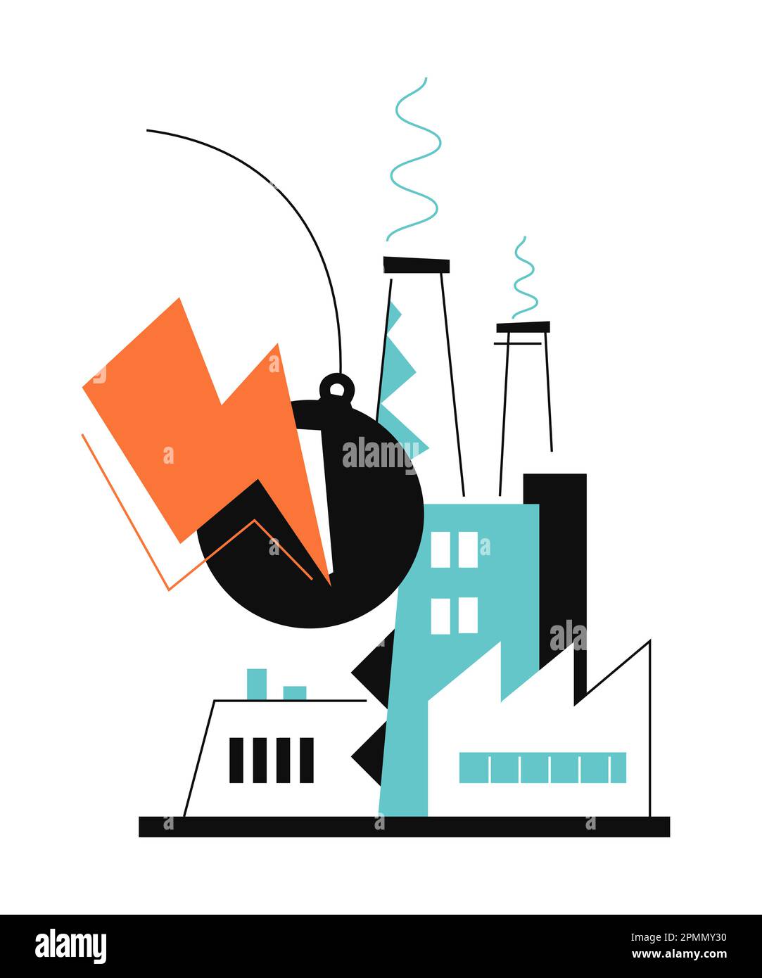 Destruction de l'ancienne usine - illustration de style plat coloré Illustration de Vecteur