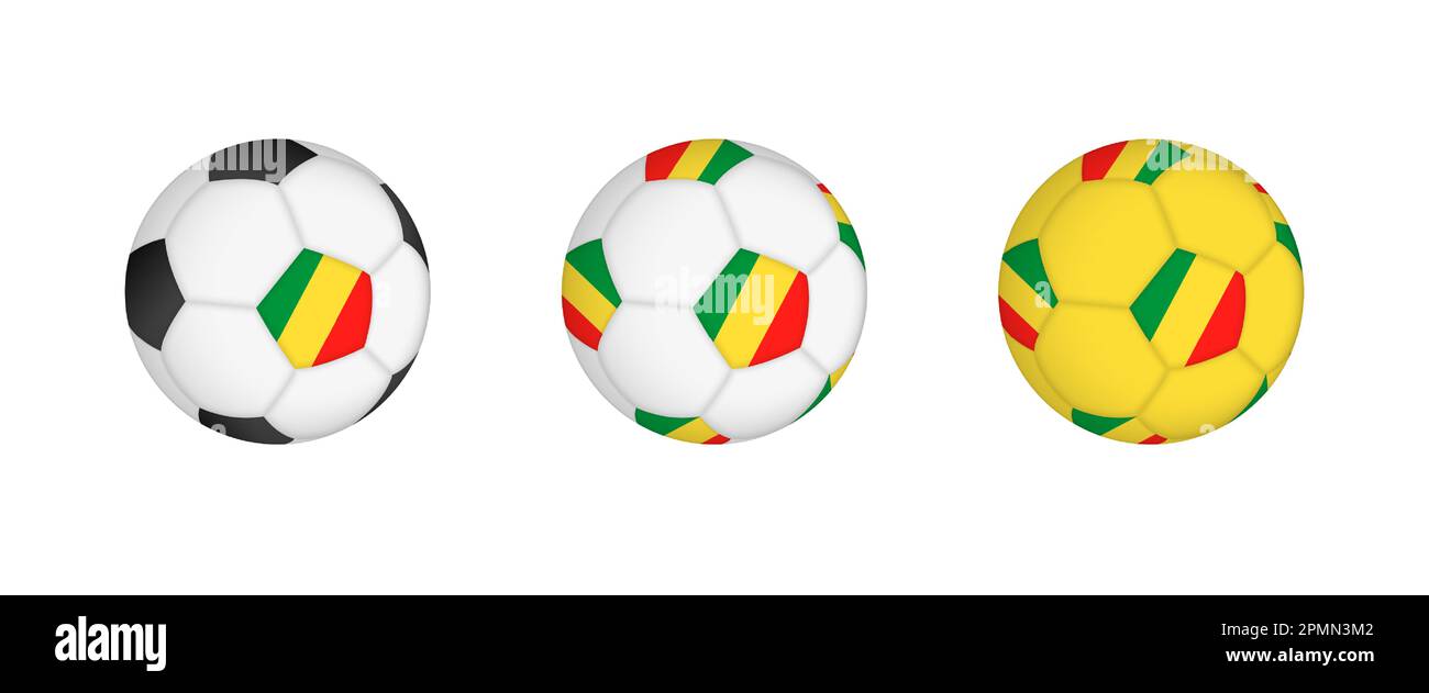 Collection ballon de football avec le drapeau du Congo. Maquette d'équipement de football avec drapeau dans trois configurations distinctes. Maquette vectorielle. Illustration de Vecteur