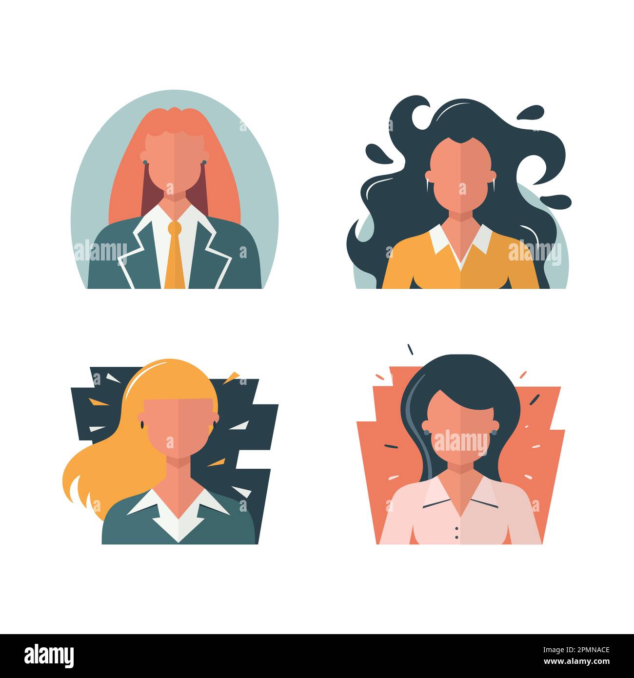 Collection de différentes illustrations de visages féminins. Icône de groupe de filles. Vecteur. Design plat dans des couleurs tendance Illustration de Vecteur