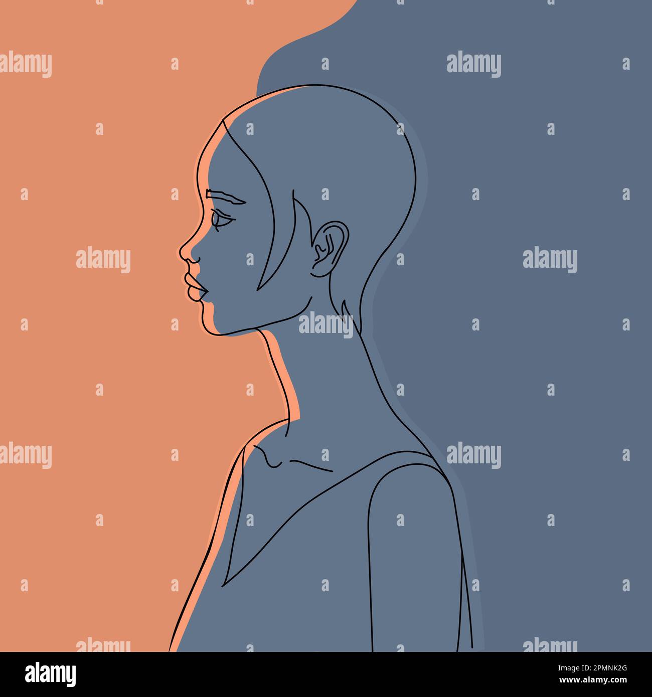 Portrait de femme au coucher du soleil. Profil femelle éclairé par le soleil. Féminité et lumière. Art vectoriel Illustration de Vecteur