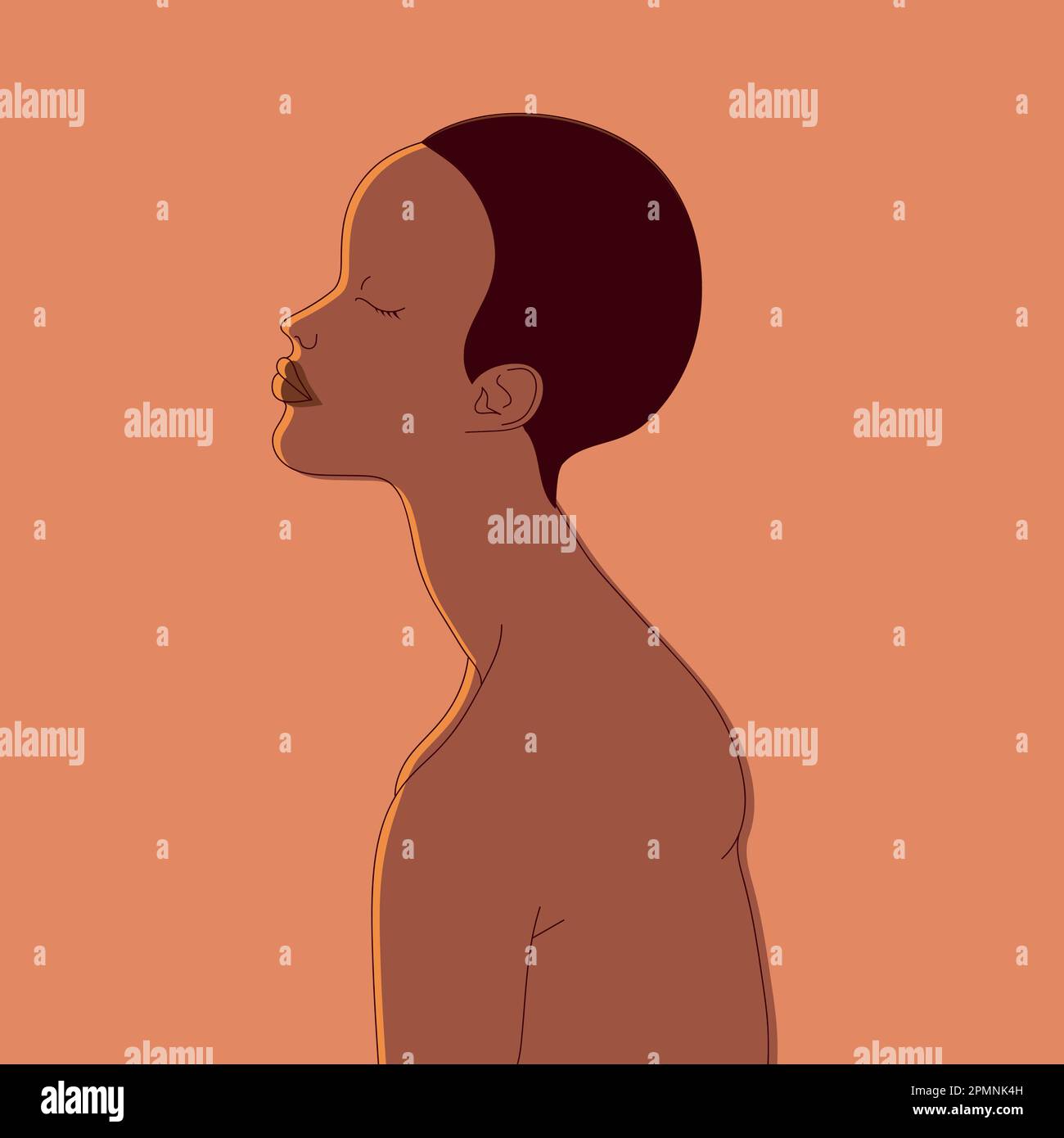 Femme en profil éclairée par le soleil. La beauté féminine dans l'art simple Féminité et lumière. Art vectoriel Illustration de Vecteur