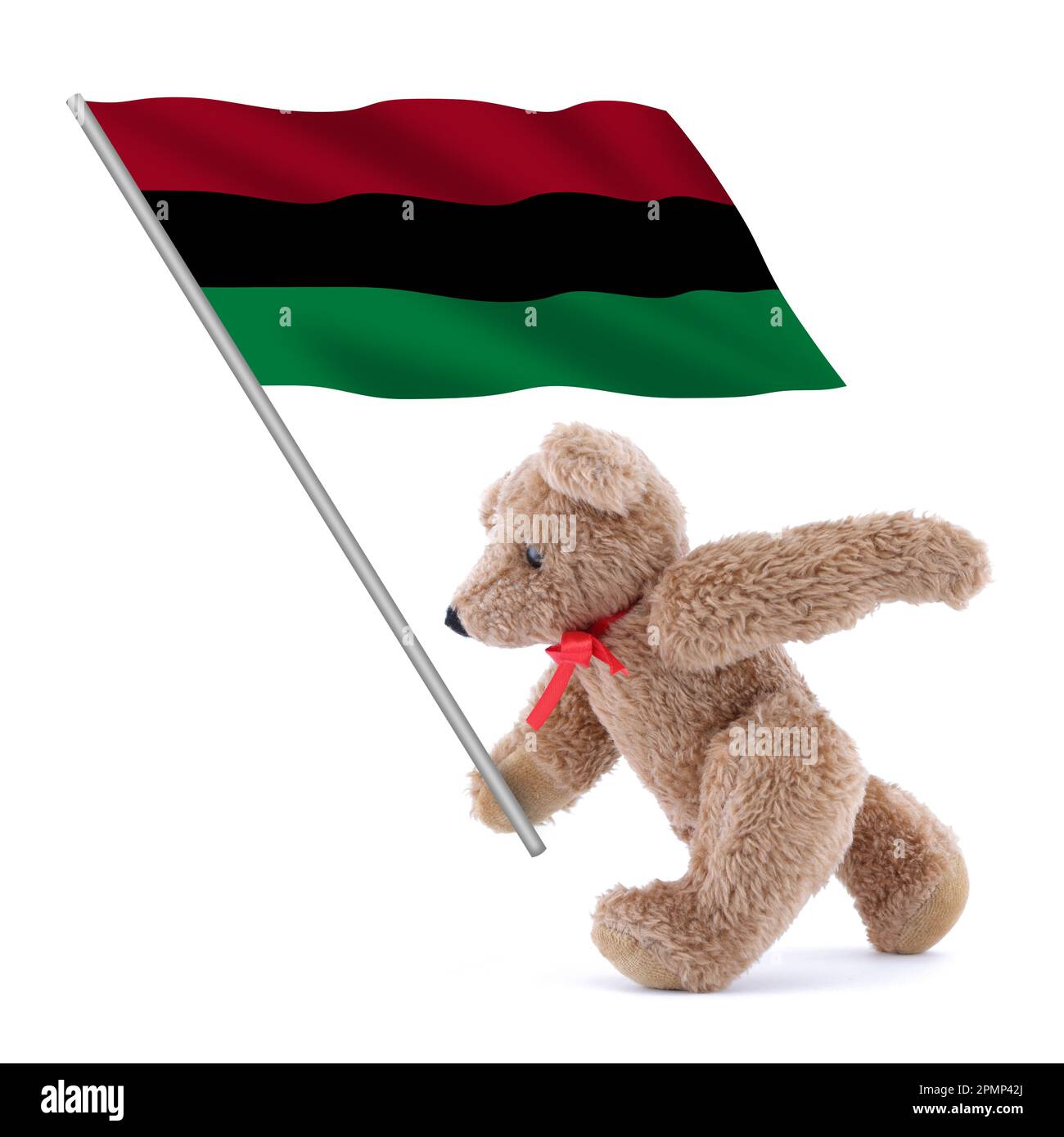 Drapeau afro-américain porté par un adorable ours en peluche Banque D'Images