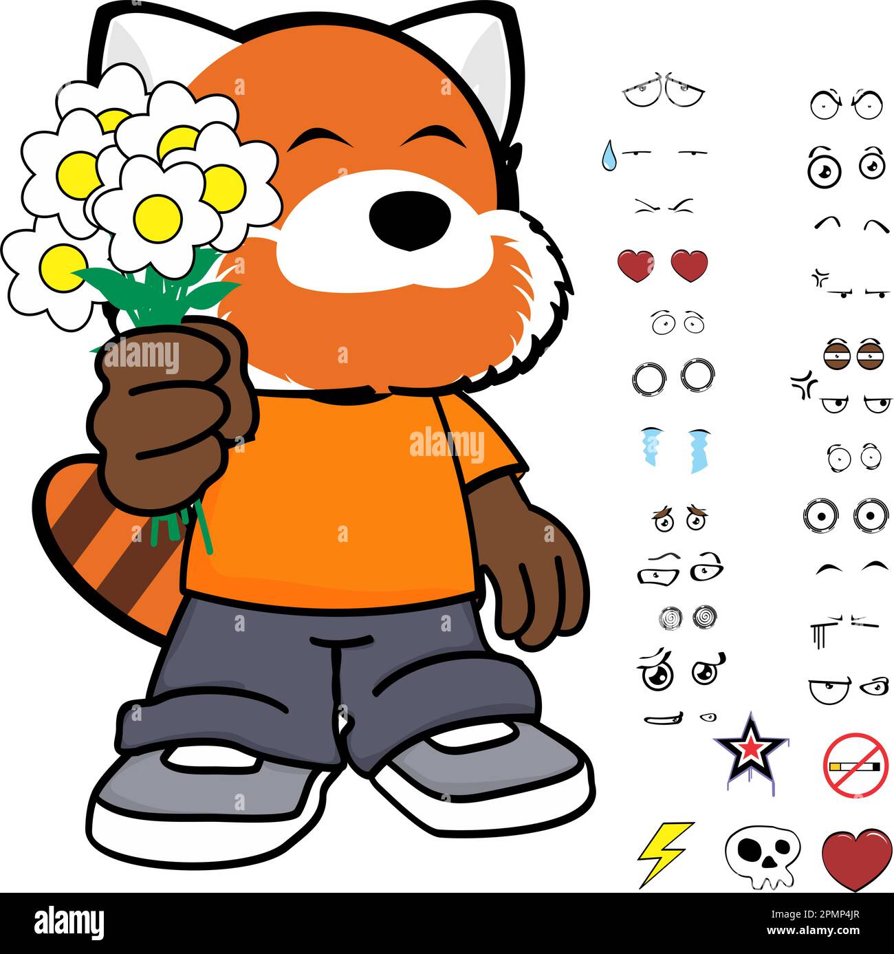 fleurs rouge panda kid personnage dessin animé vêtements, pack expressions en format vectoriel Illustration de Vecteur